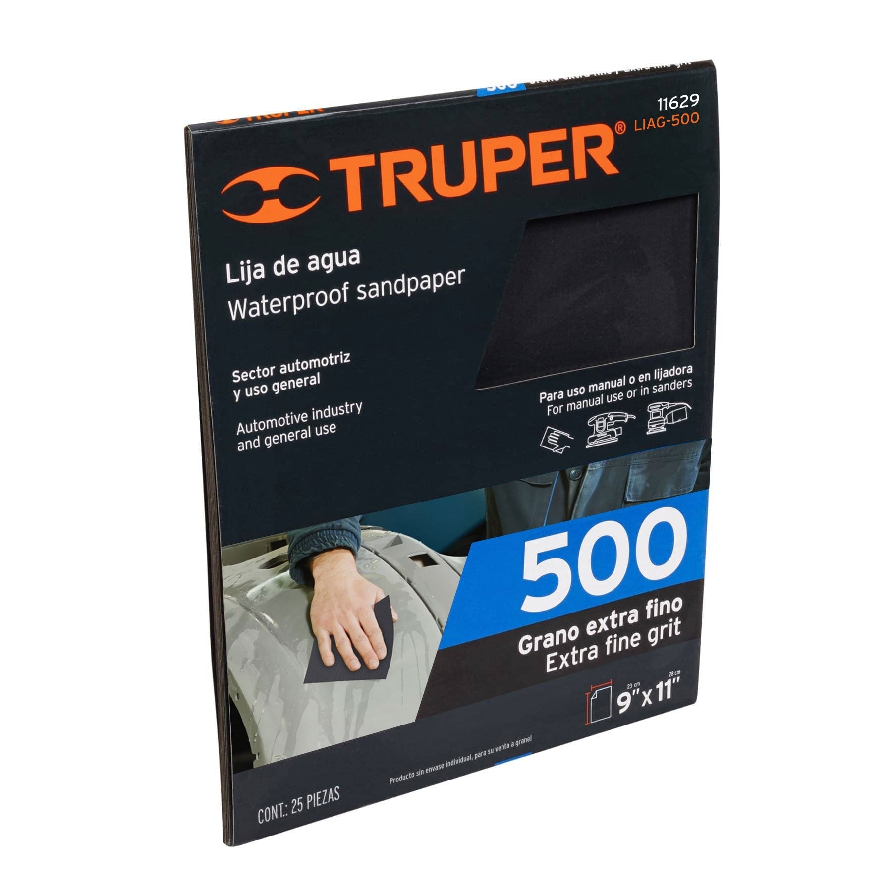 Lija de agua grano 500 de carburo de silicio, Truper - 11629