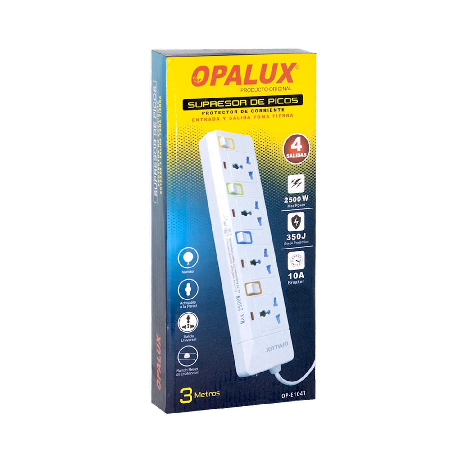 Supresor de Picos 4 Salidas con Toma a Tierra OPALUX OP-E104T