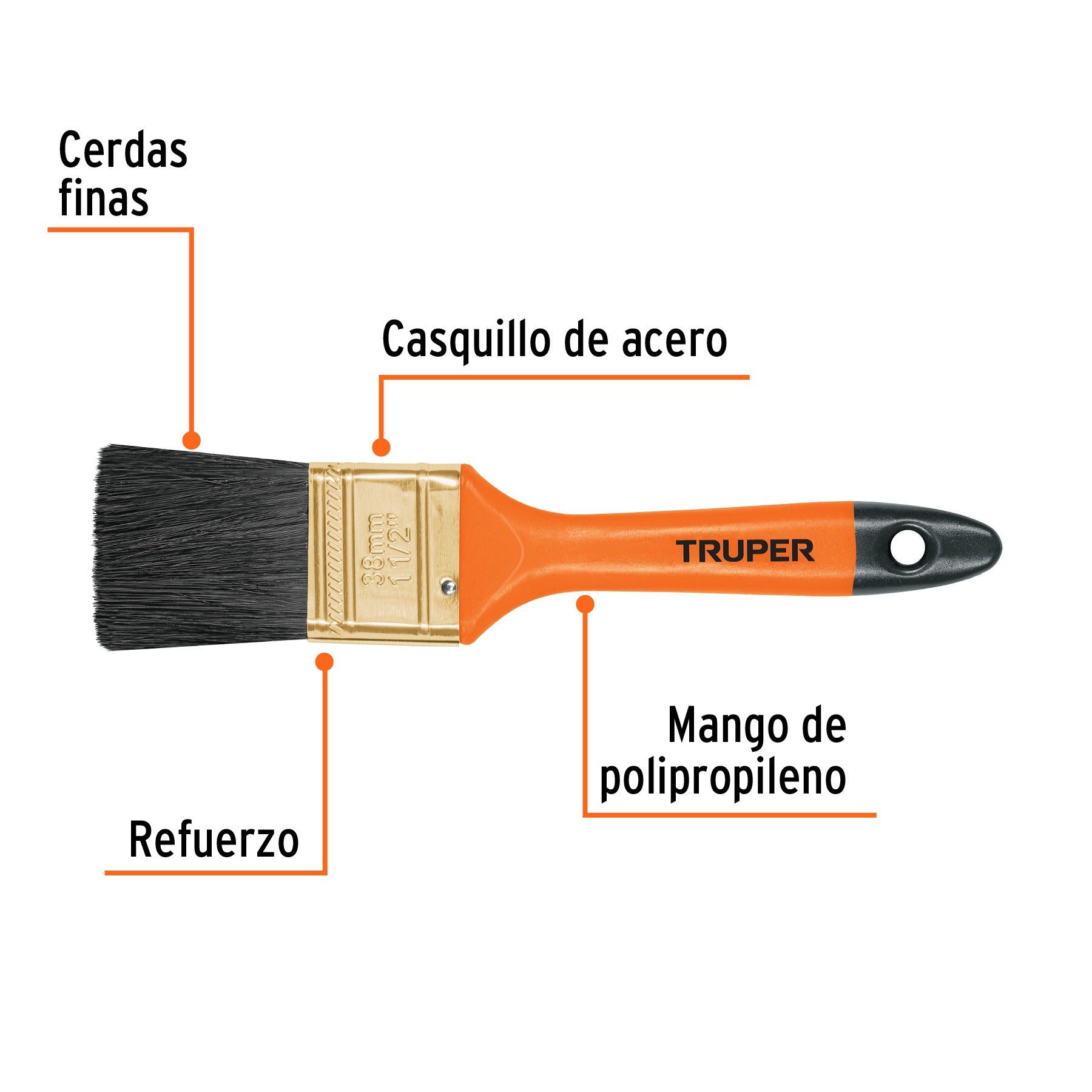 Brocha profesional de 1-1/2" con mango de plástico, Truper - 14482