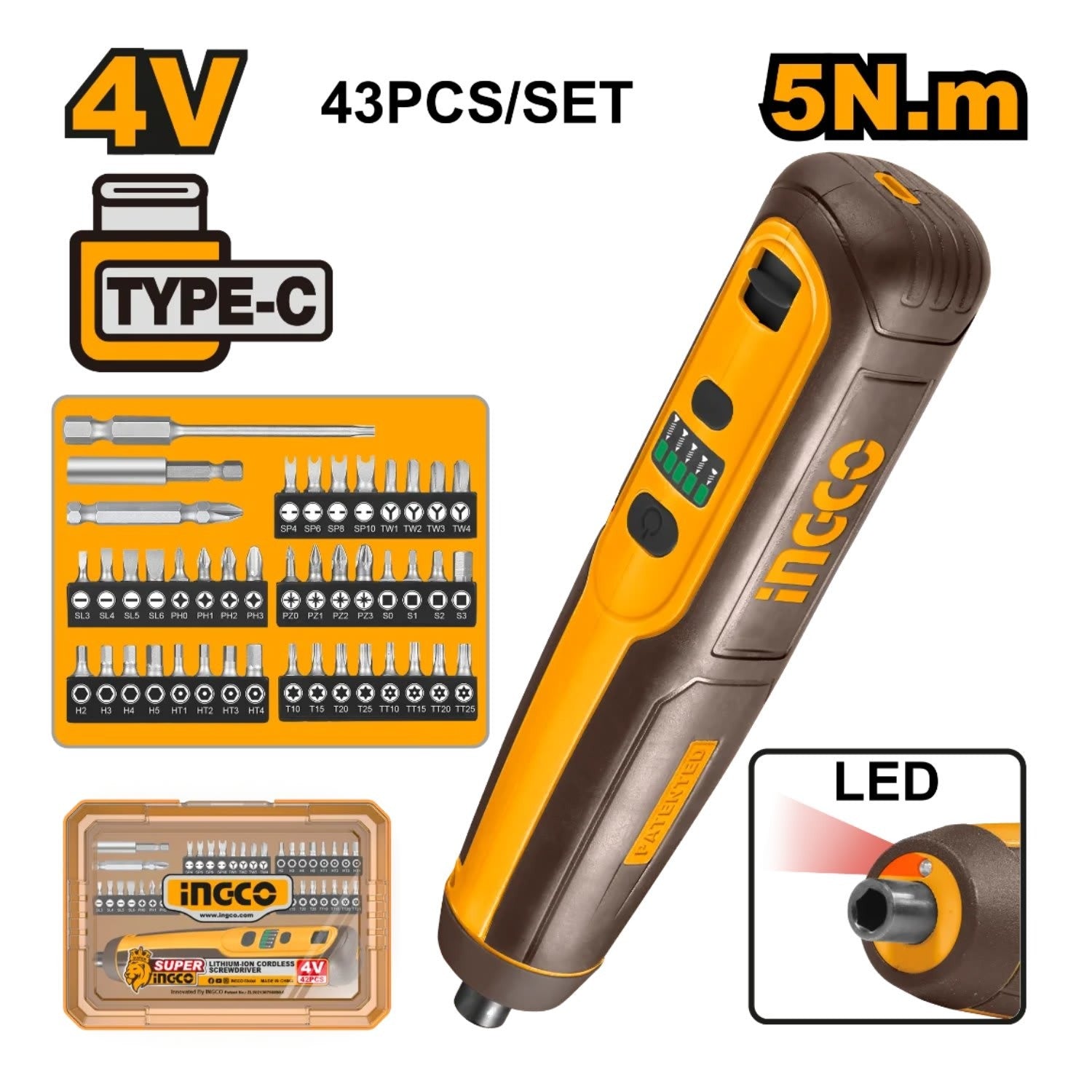 Destornillador inalámbrico 4v 5nm Ingco CSDLI04062