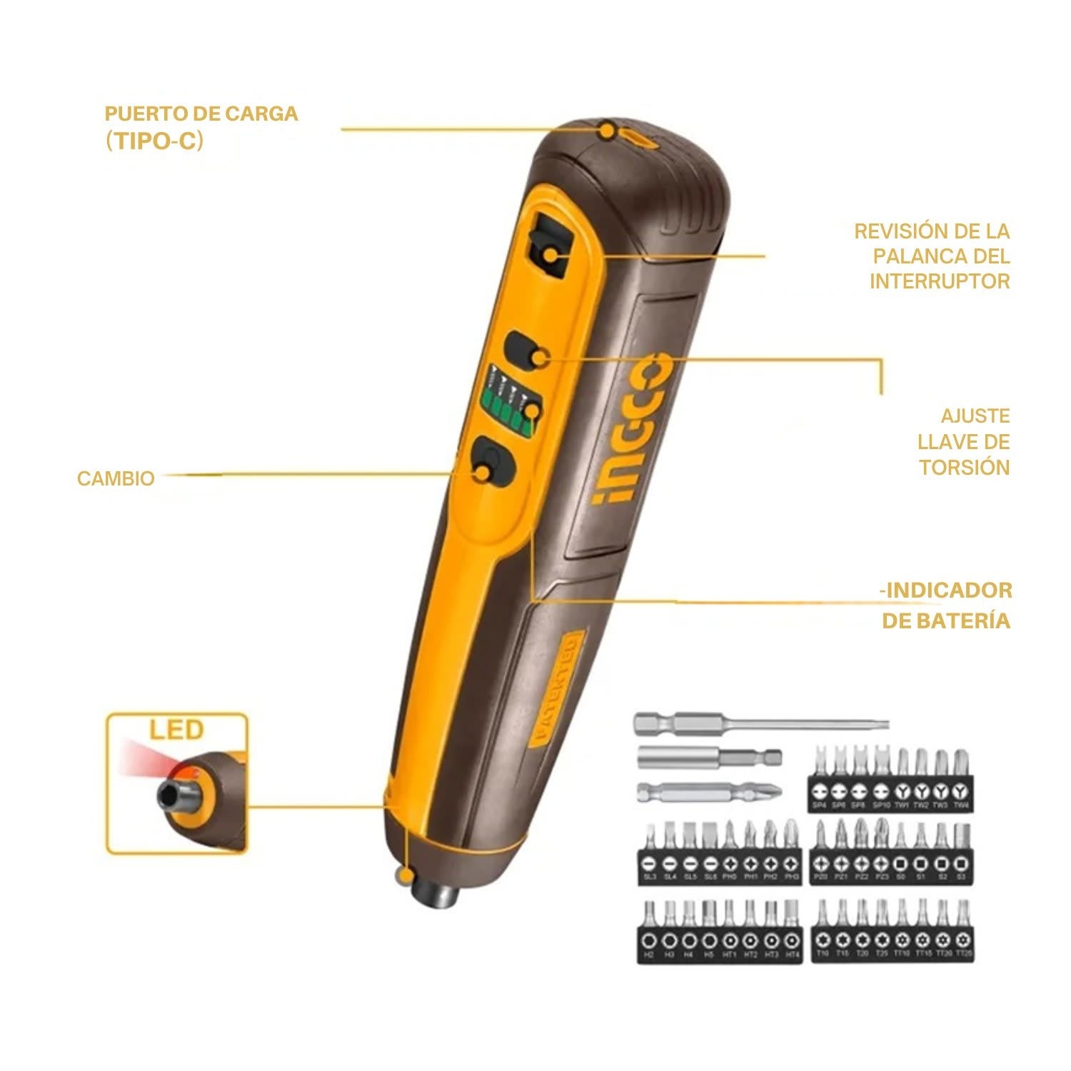 Destornillador inalámbrico 4v 5nm Ingco CSDLI04062