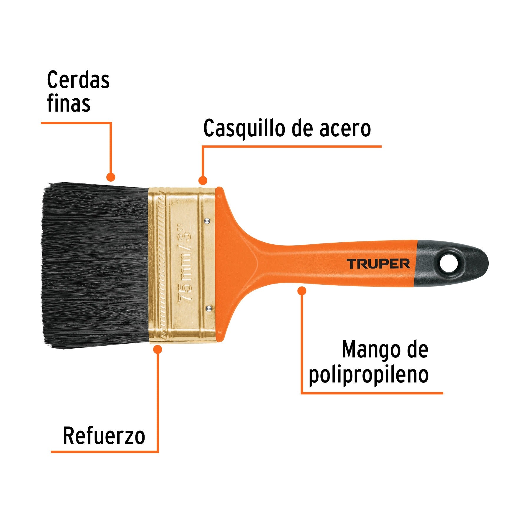 Brocha profesional de 3" con mango de plástico, Truper - 14485