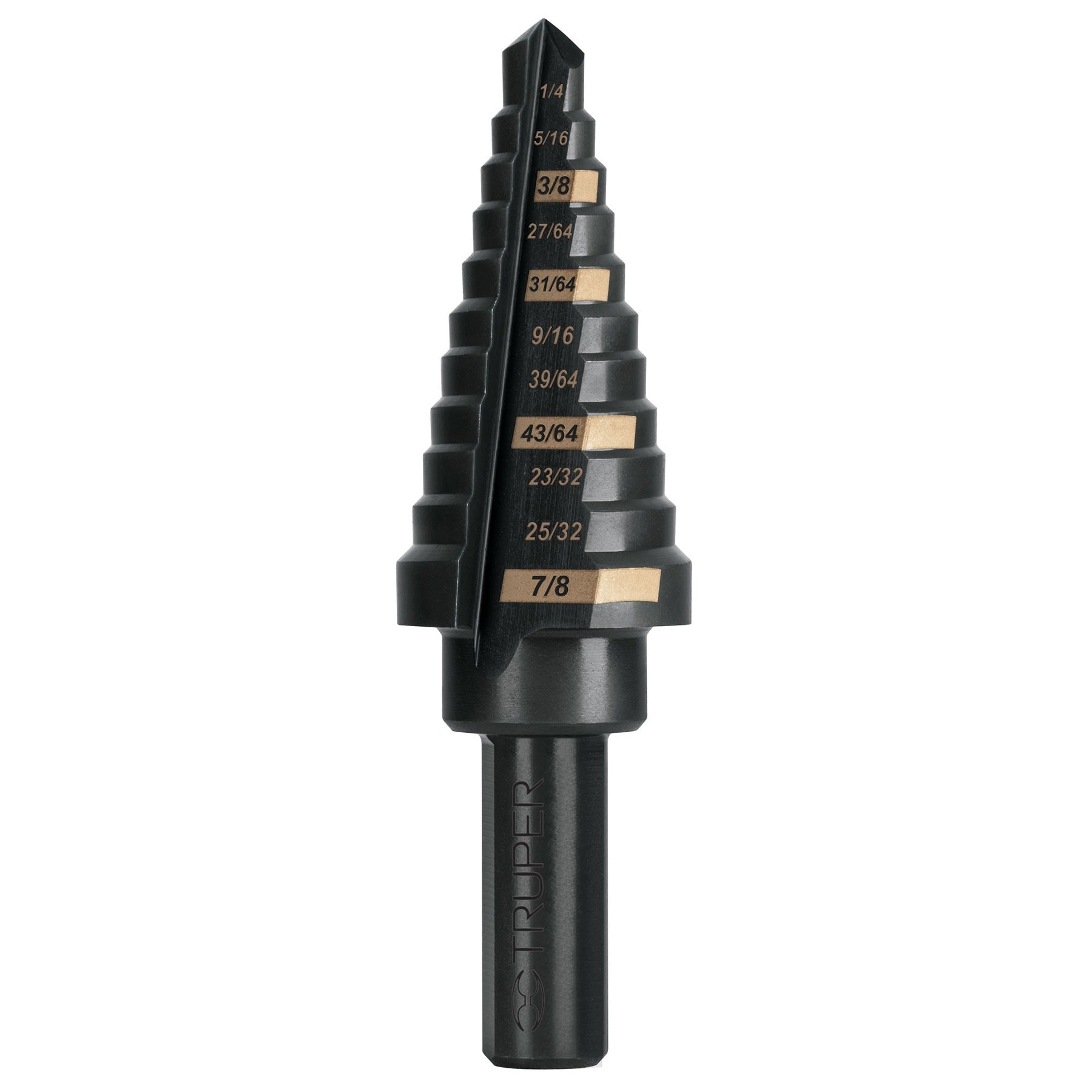 Broca escalonada óxido negro 11 escalones 1/4" a 7/8",Truper 101457