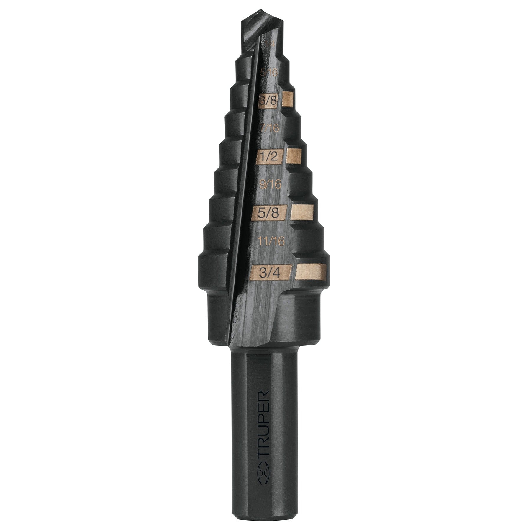 Broca escalonada óxido negro 9 escalones 1/4" a 3/4", TRUPER 12123