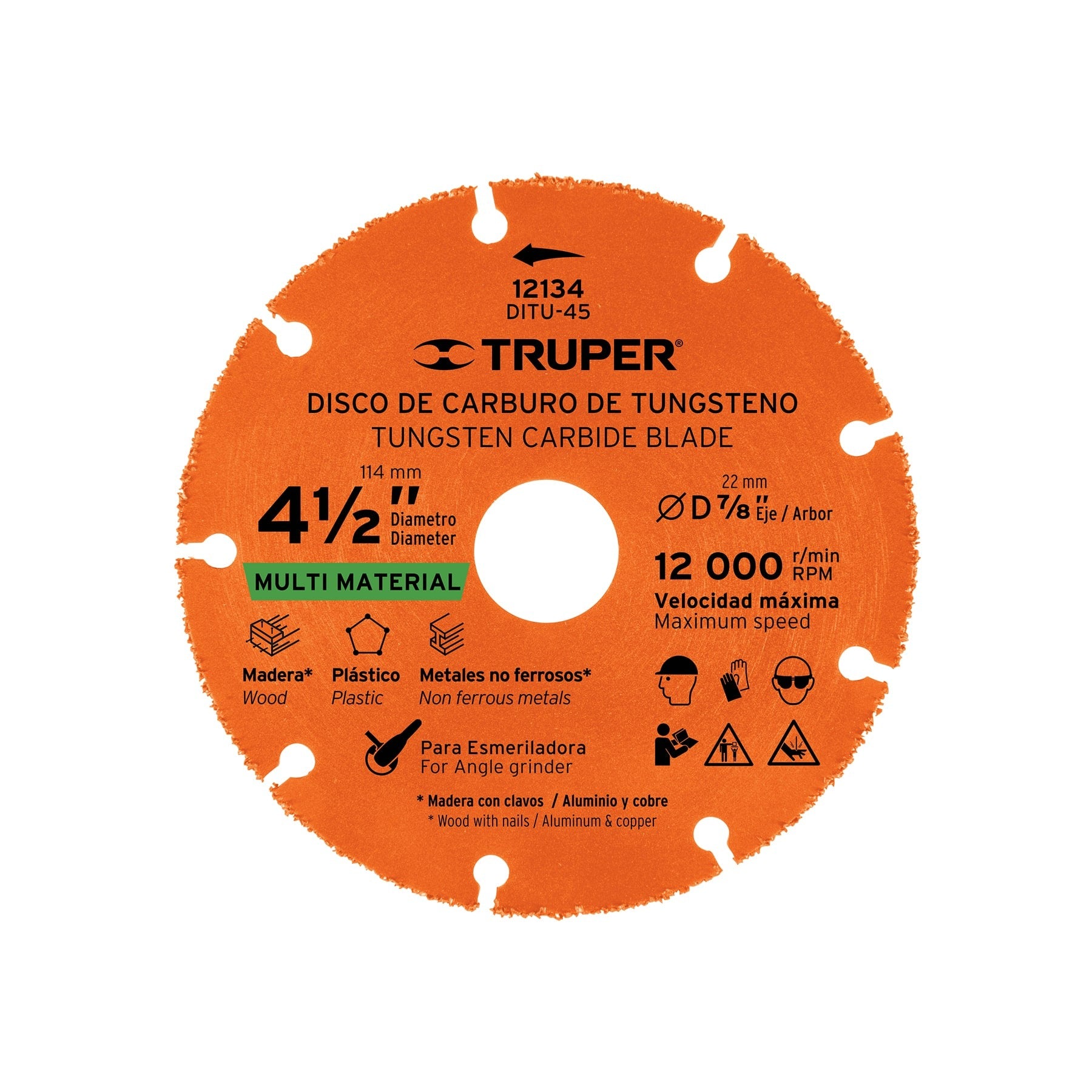 Disco 4-1/2" multimaterial de carburo de tungsteno, TRUPER - 12134
