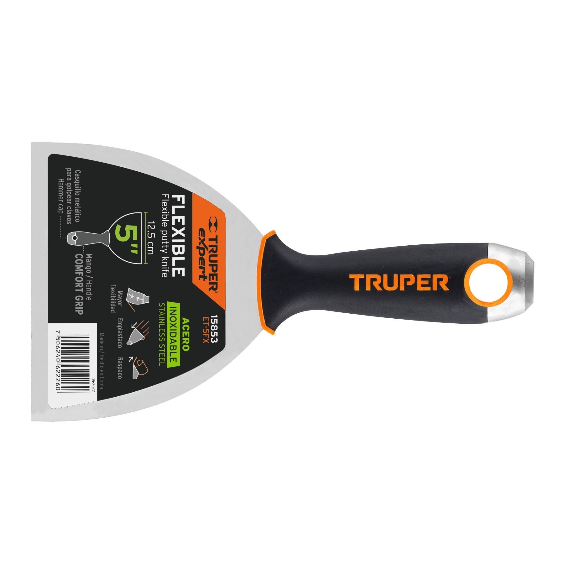 Espátula flexible 5" acero inoxidable, Comfort Grip, Truper - 15853