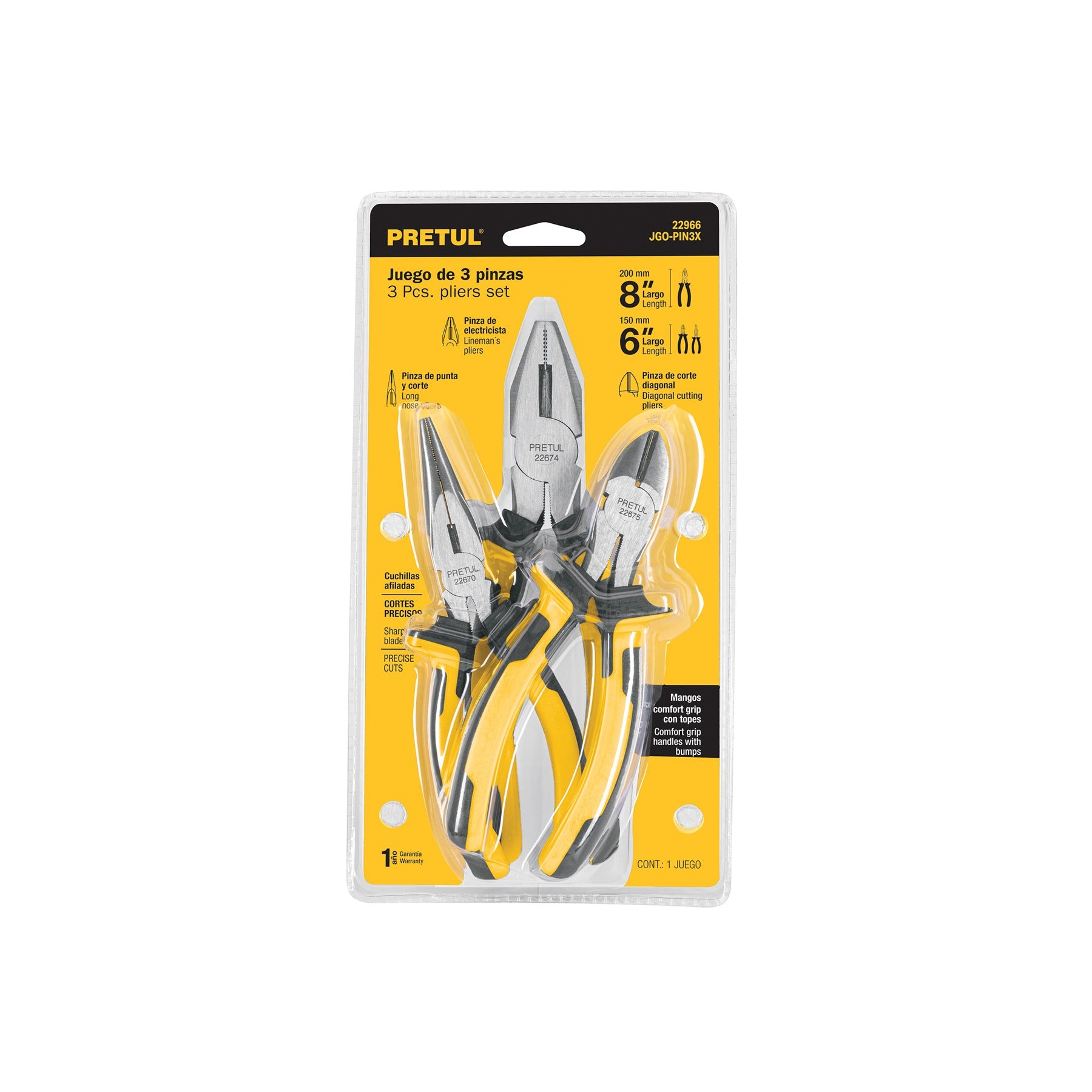 Juego de Alicates 3 pinzas mango Comfort Grip, PRETUL - 22966