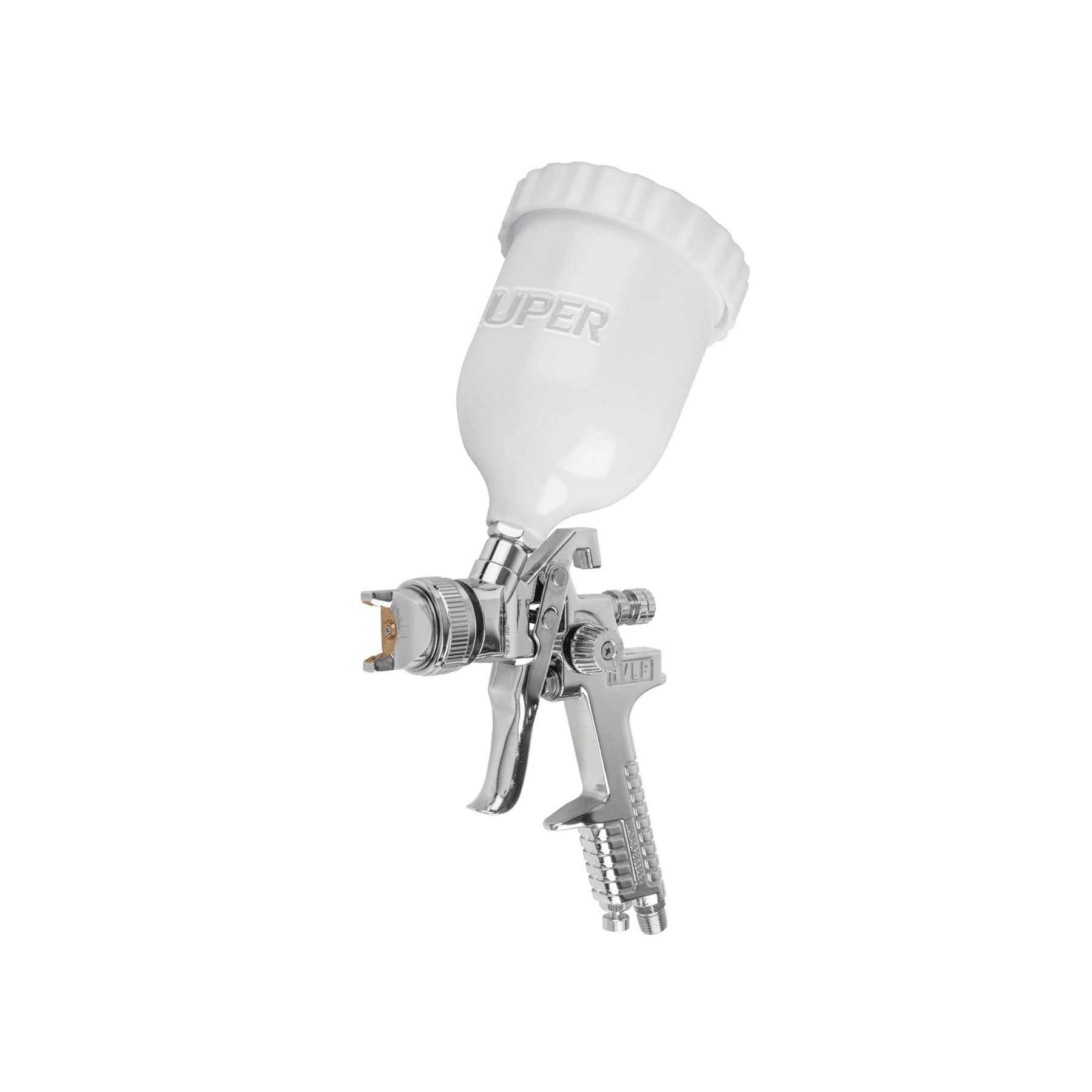 Pistola p/pintar gravedad HVLP vaso plástico, 2 mm, TRUPER - 12131