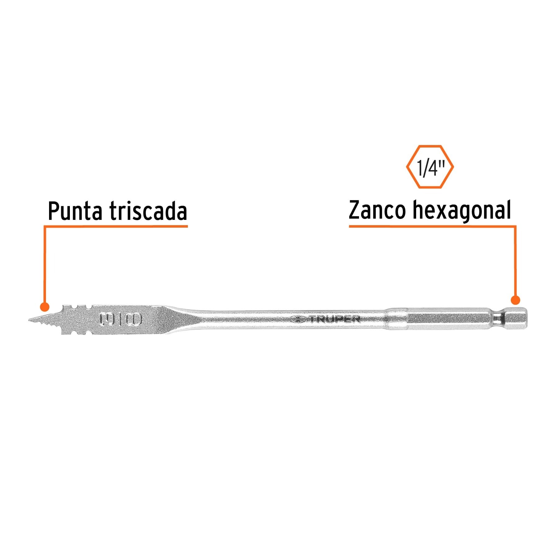 Broca plana de manita 3/8" para madera, TRUPER 11366