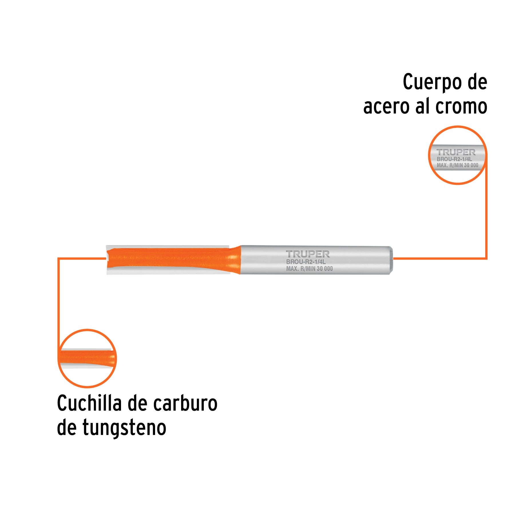 Broca para router, recta 2 filos, 1/4", larga, TRUPER 11453