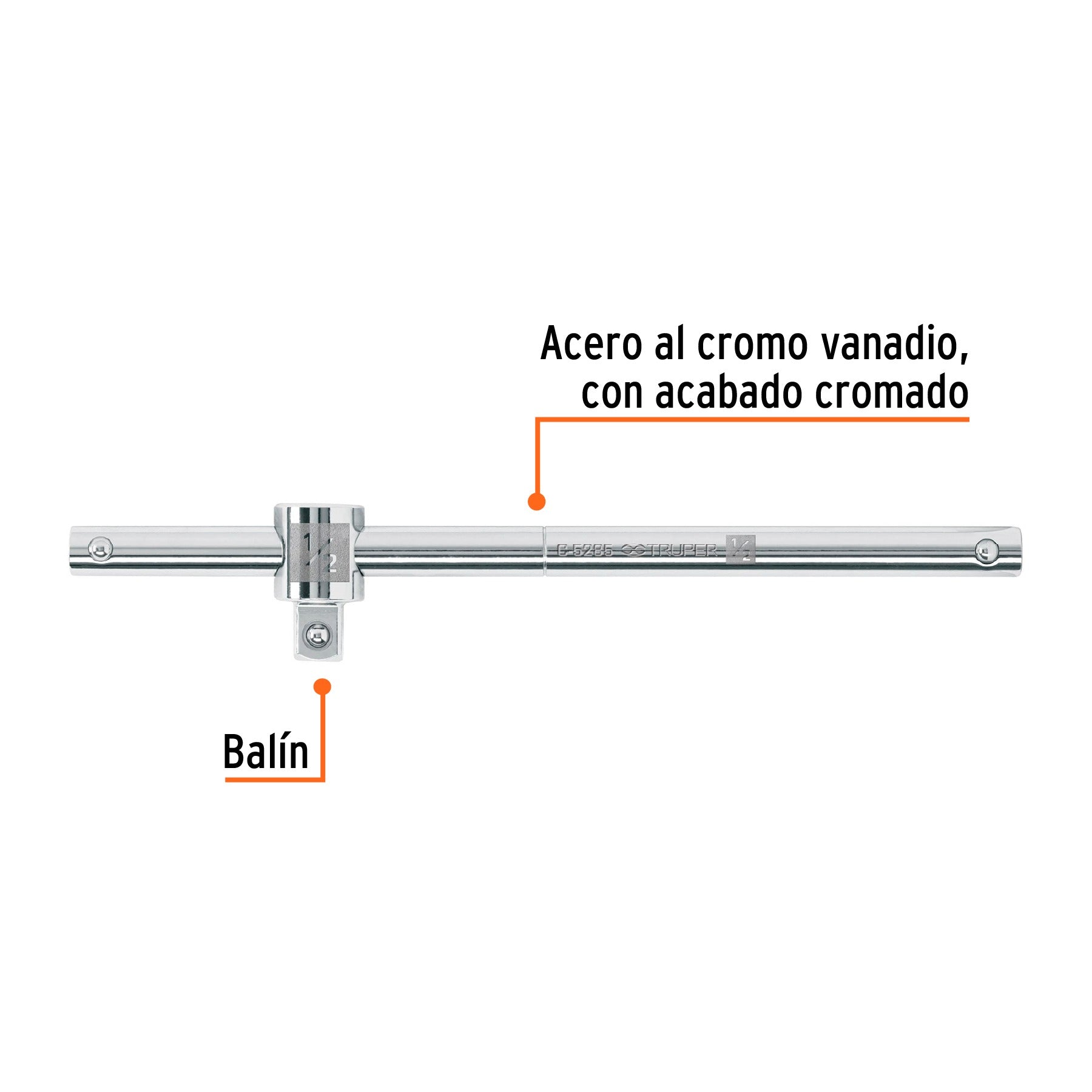 Barra corrediza para dados cuadro 1/2", TRUPER - 13432