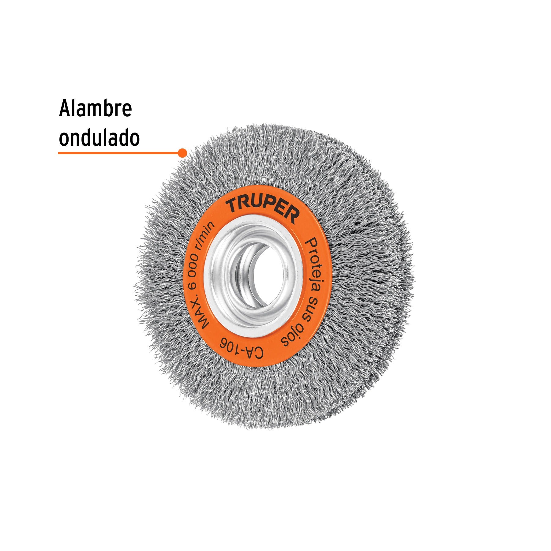 Carda alambre ondulado 6" x 1-1/8" para esmeril, TRUPER 11526