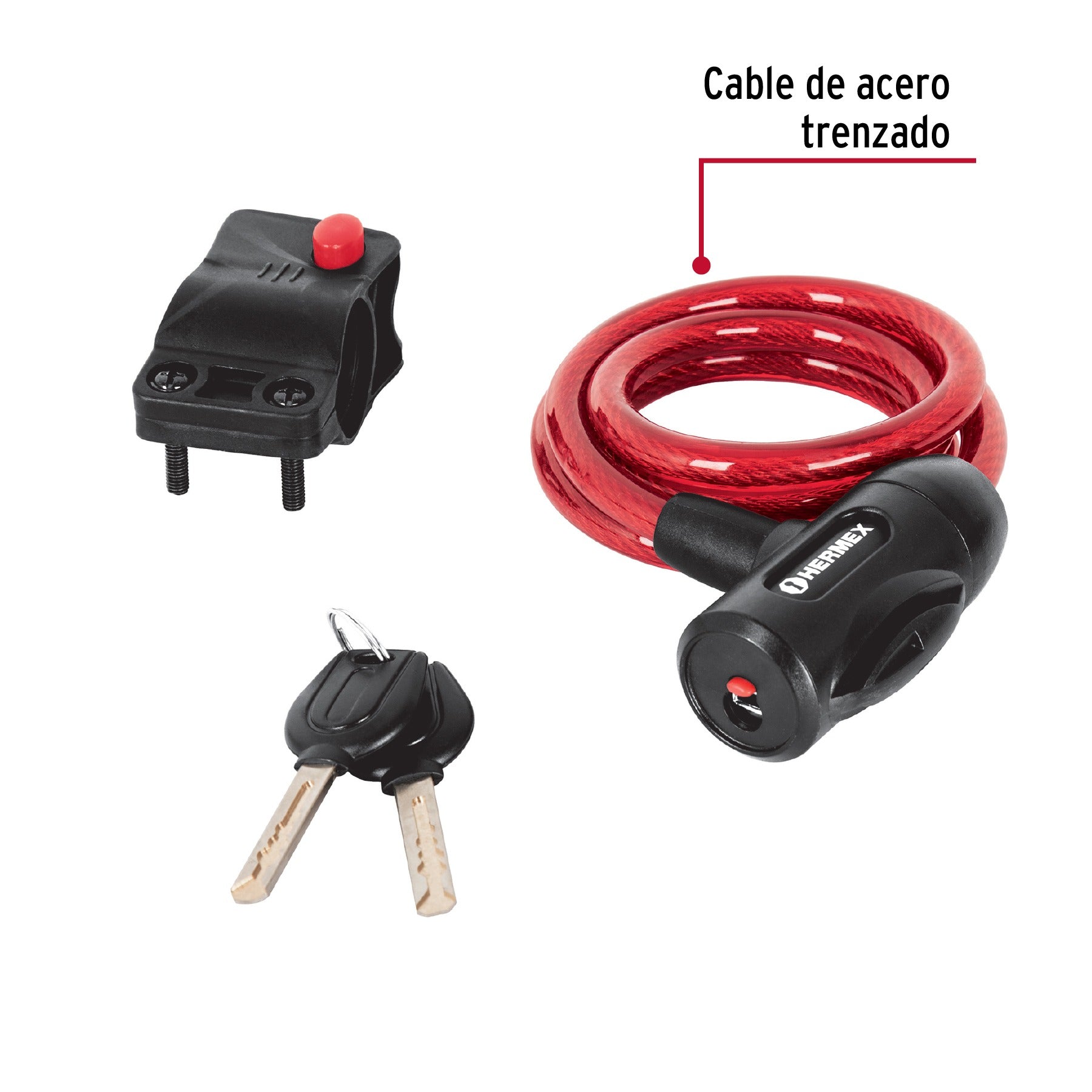 Candado de cable con llave, 10 mm X 1.0 m, HERMEX 43922