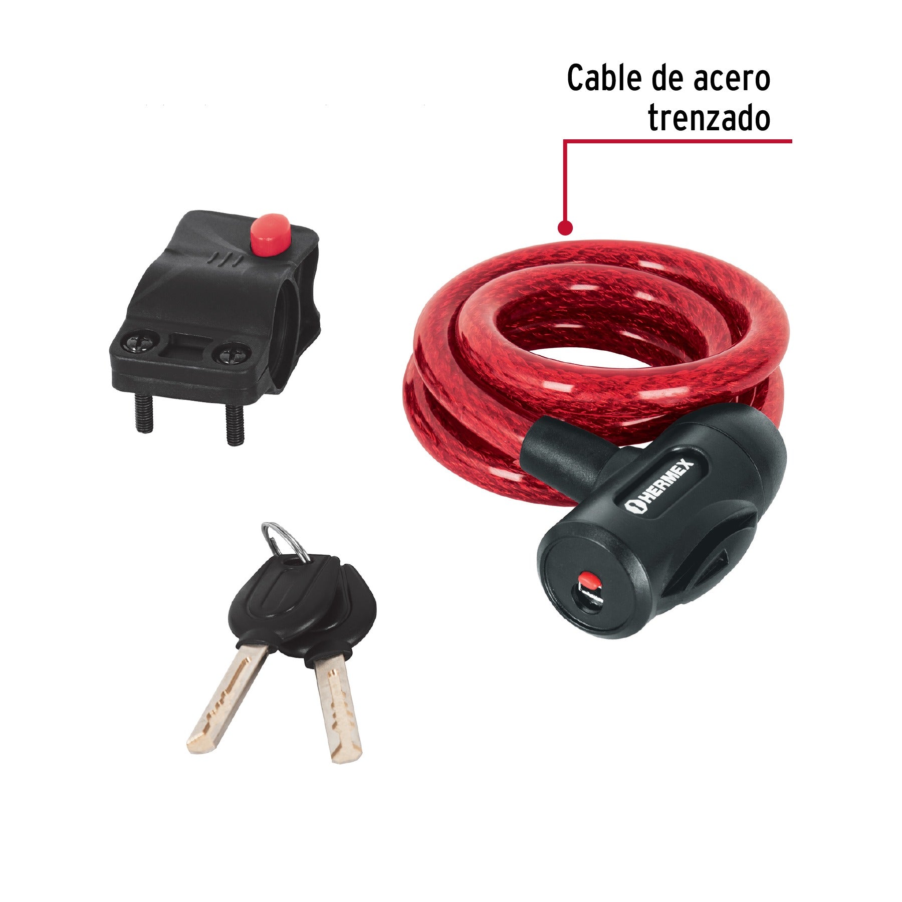 Candado de cable con llave, 12 mm X 1.0 m, HERMEX - 43923