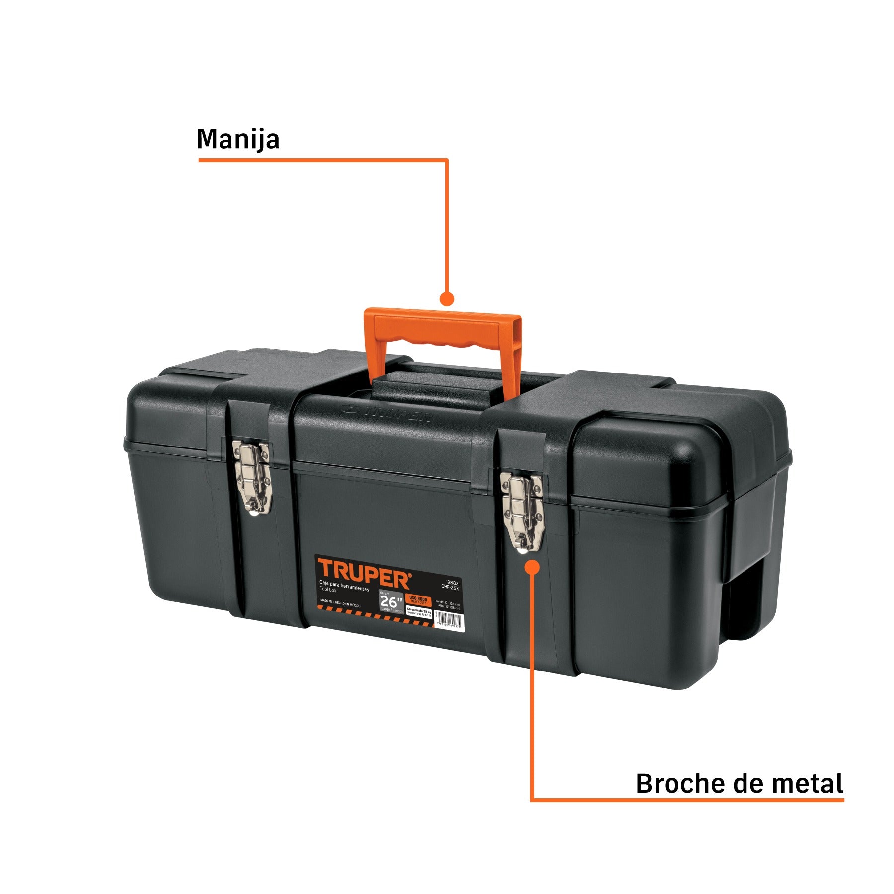 Caja para herramienta 26" industrial con broches metálicos Truper 19882