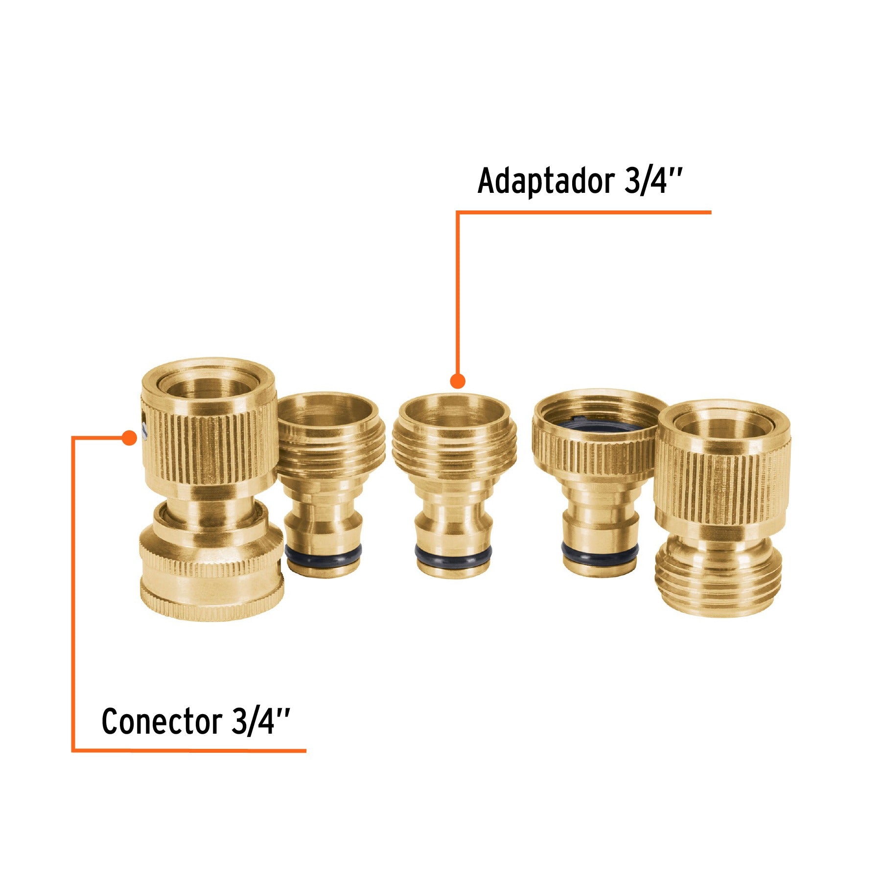 Juego de 5 conectores 3/4" rápidos de latón, TRUPER - 101600