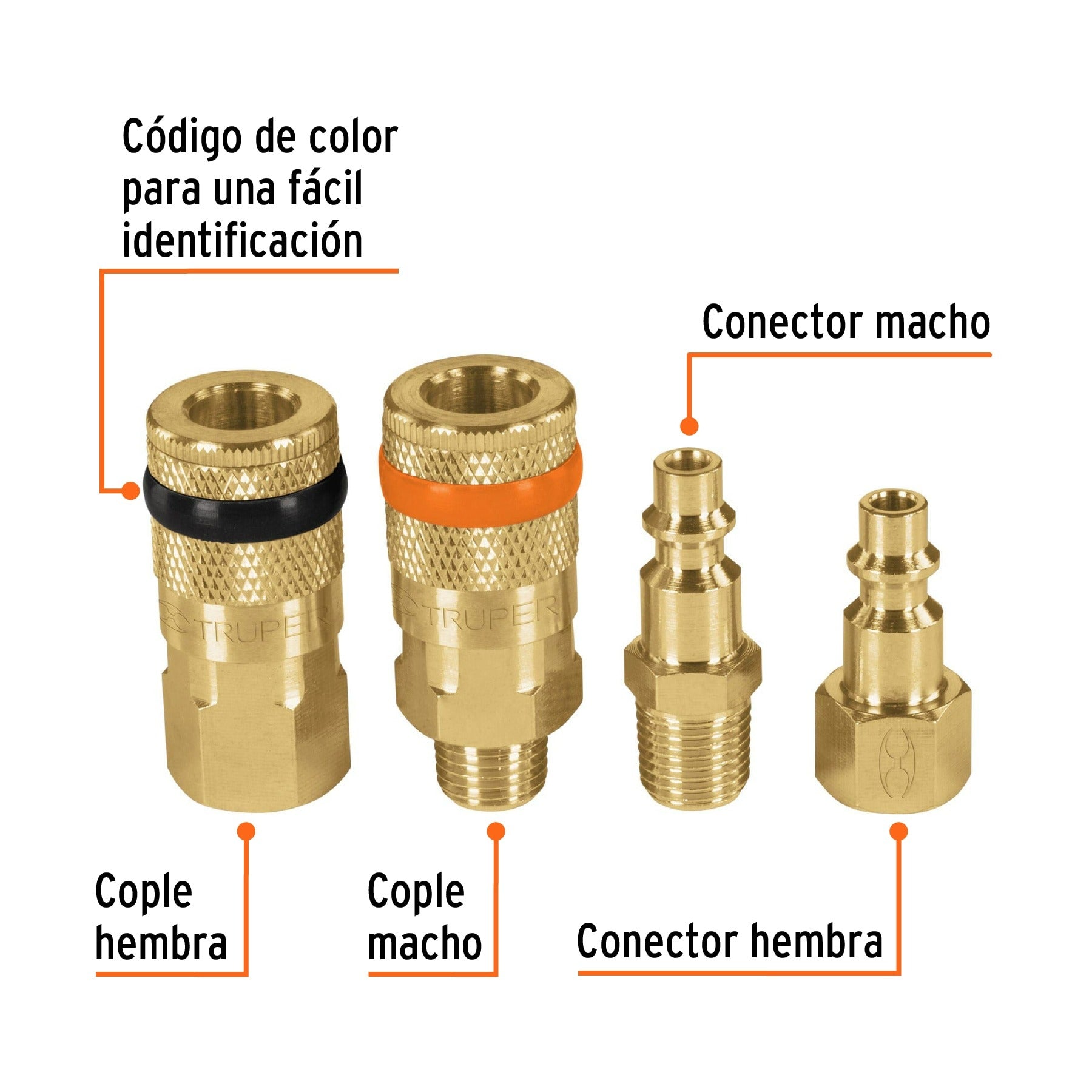 Juego de 2 conectores rápidos y 2 coples, de latón, TRUPER 19080