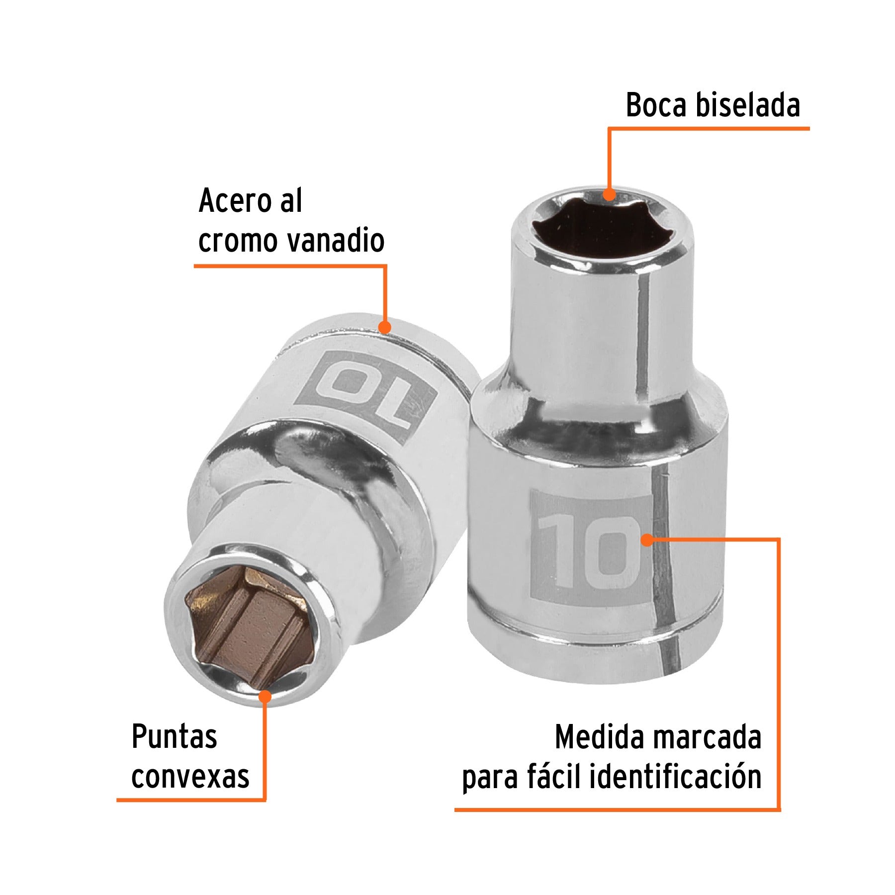 Dado de 10 mm, 6 puntas, cuadro 1/2", TRUPER 13260