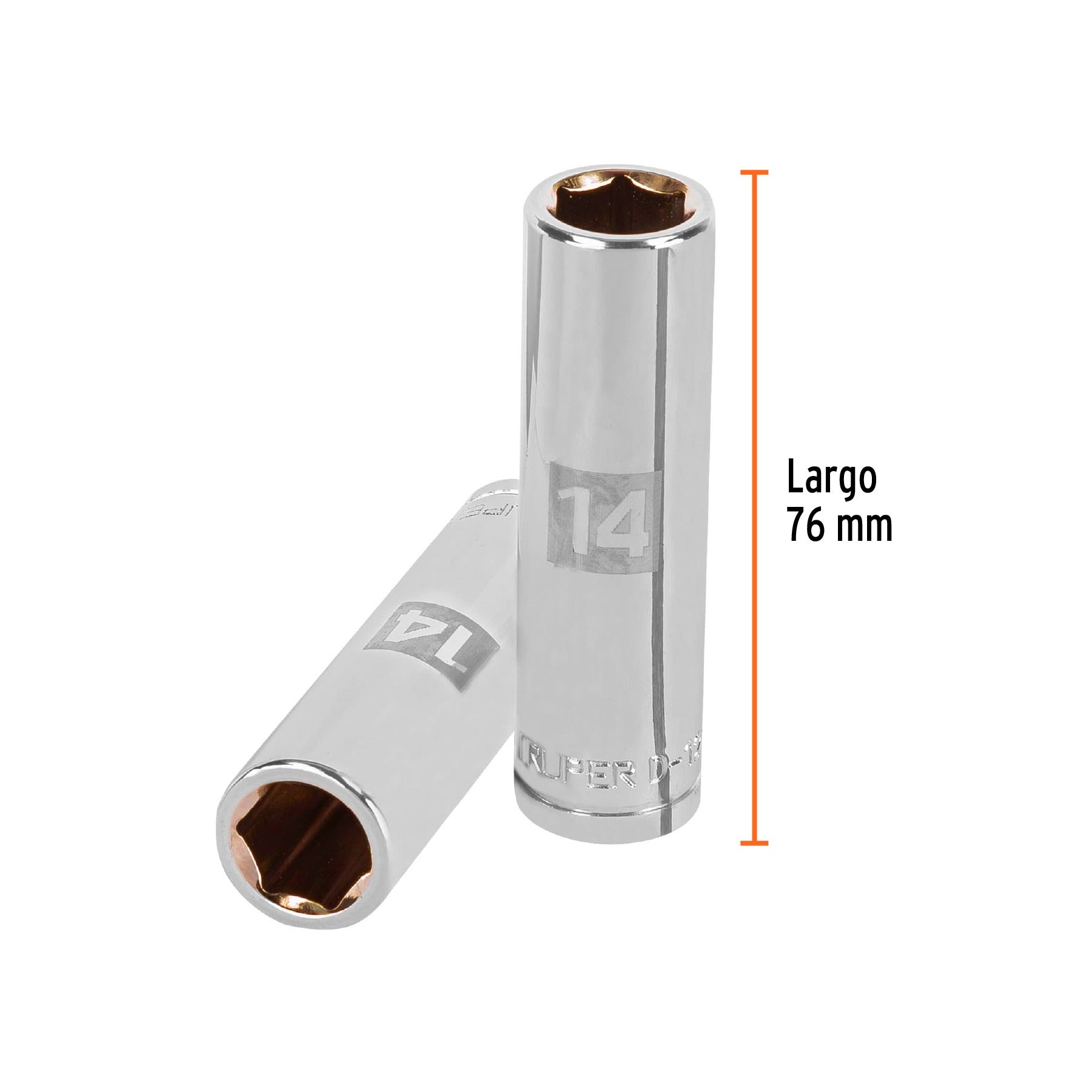 Dado largo de 14 mm, 6 puntas, cuadro 1/2", Truper