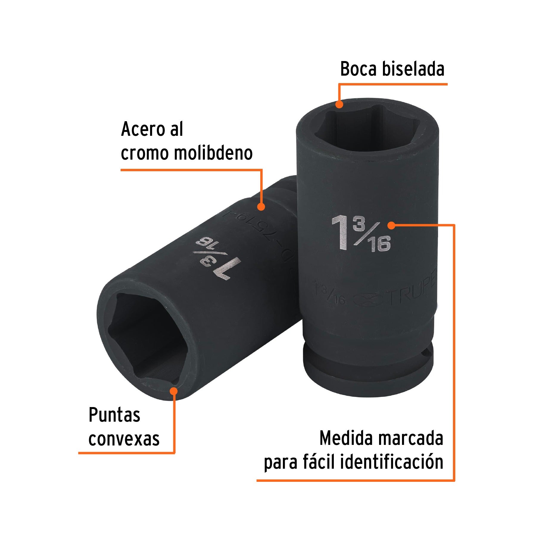 Dado largo de impacto de 1-3/16", 6 puntas, cuadro 3/4" TRUPER 100947