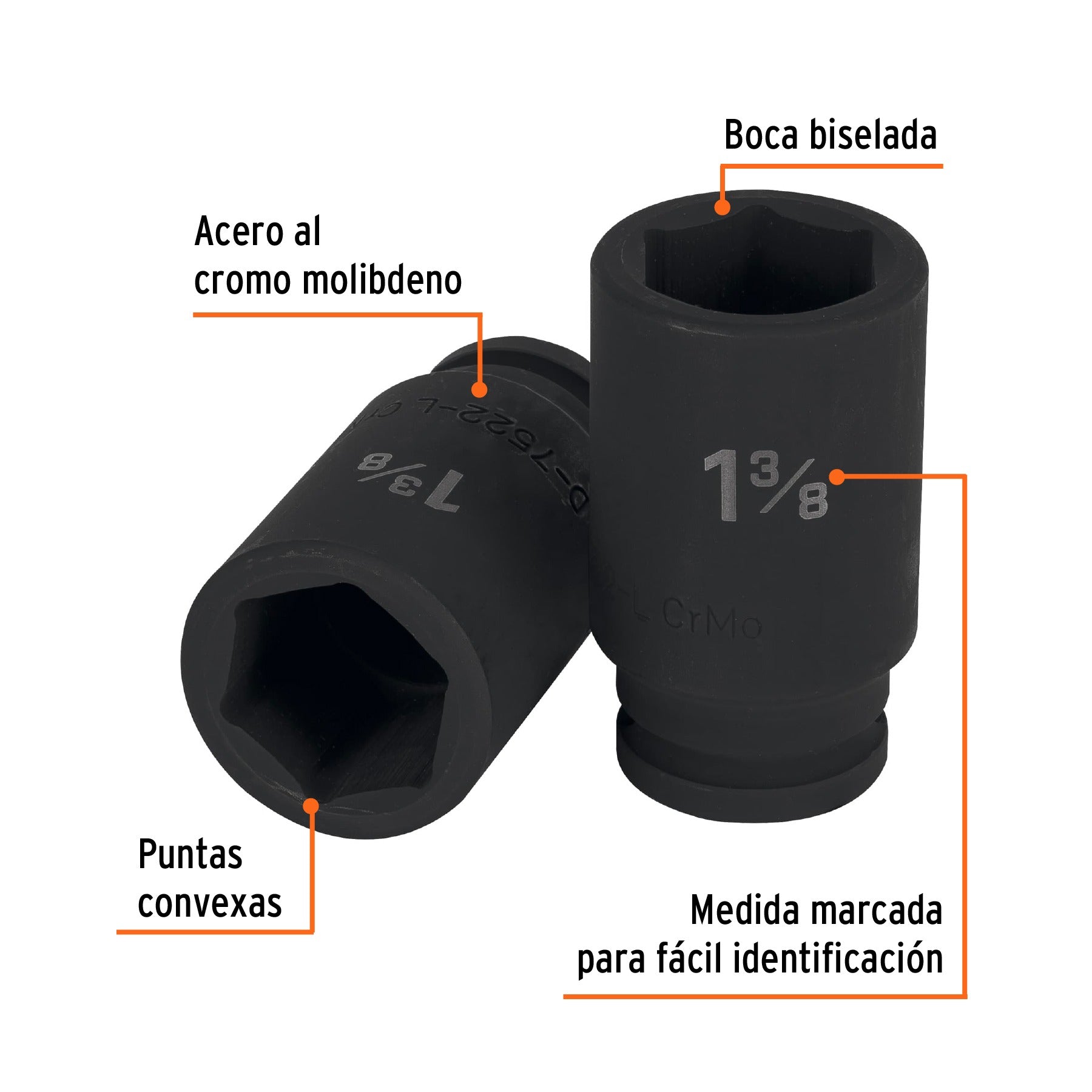 Dado largo de impacto de 1-3/8", 6 puntas, cuadro 3/4" TRUPER 12440