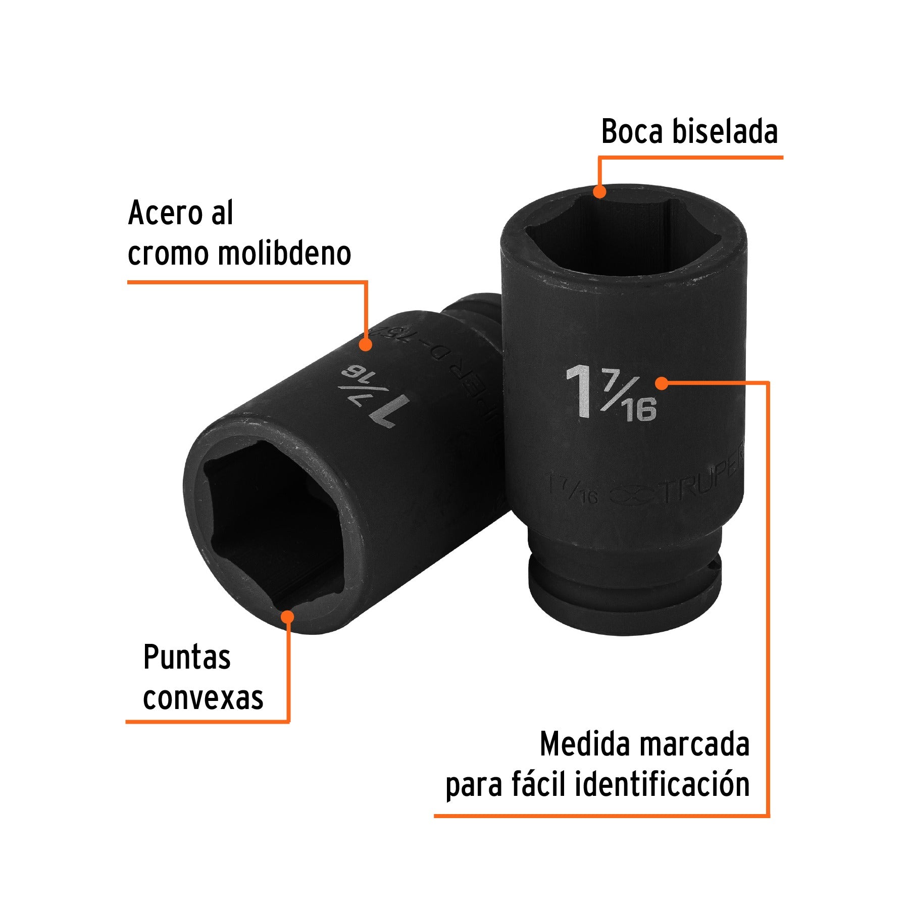 Dado largo de impacto de 1-7/16", 6 puntas, cuadro 3/4" 12441