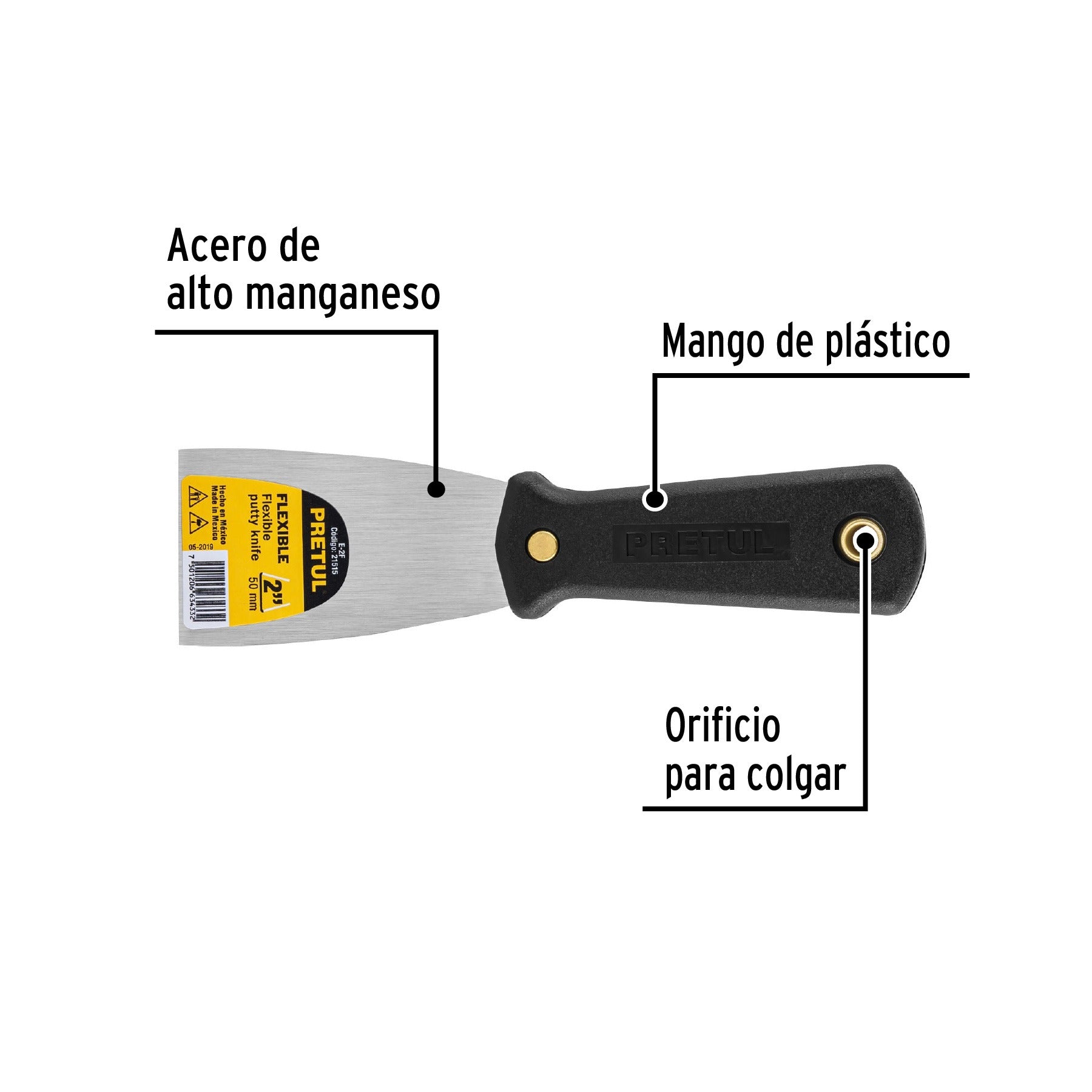 Espátula flexible 2" con mango de plástico, PRETUL 21515