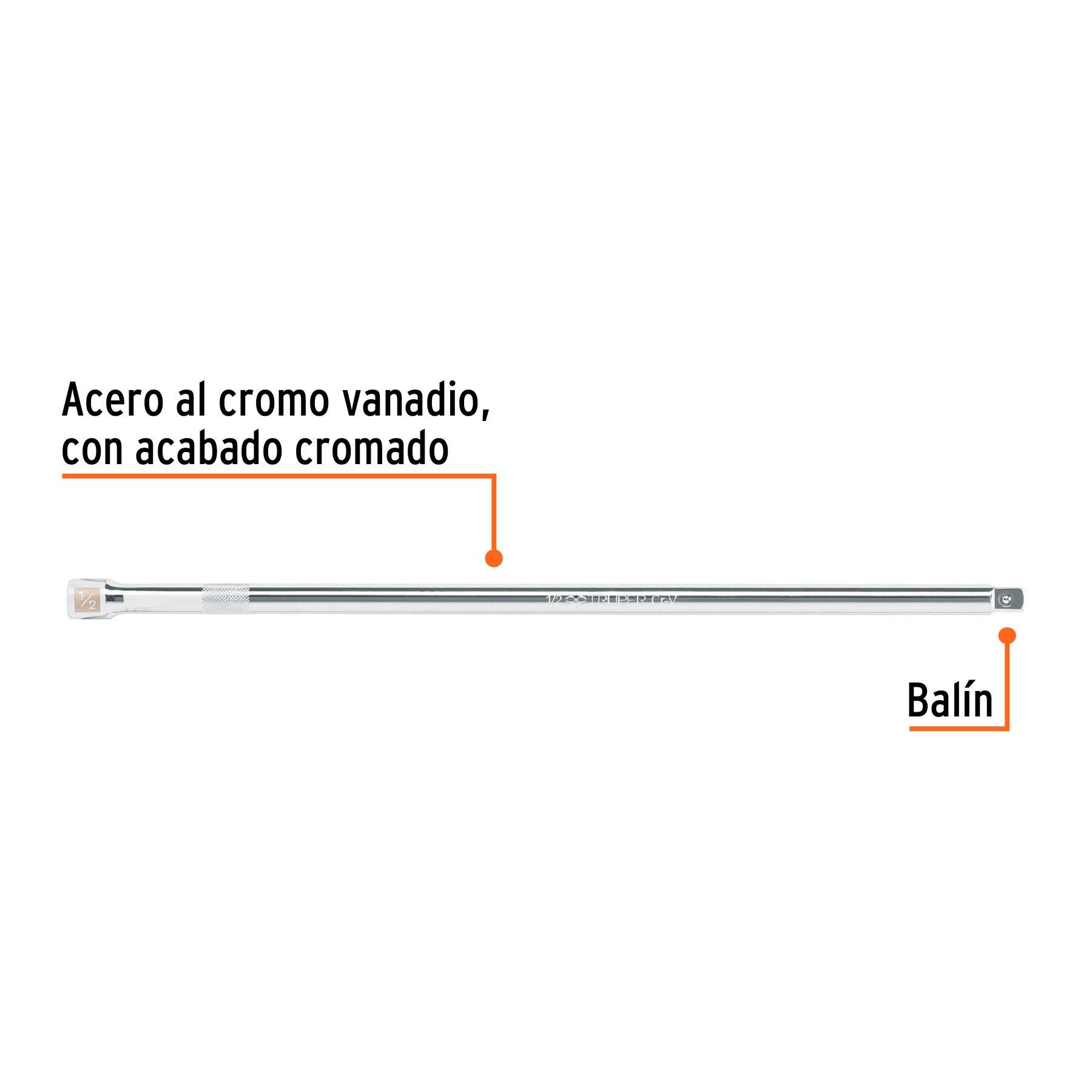 Extensión para matraca, cuadro 1/2", largo 15", TRUPER - 13918
