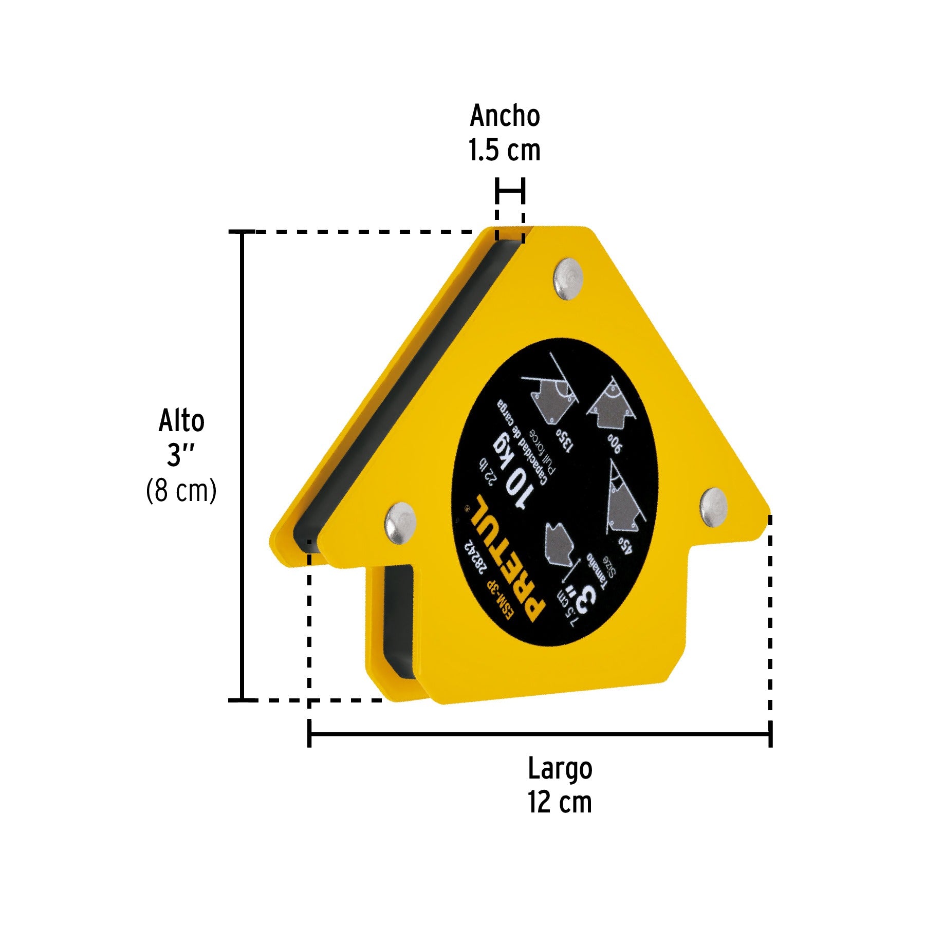 Escuadra magnética para soldar de 3", carga 10 kg, PRETUL 28242