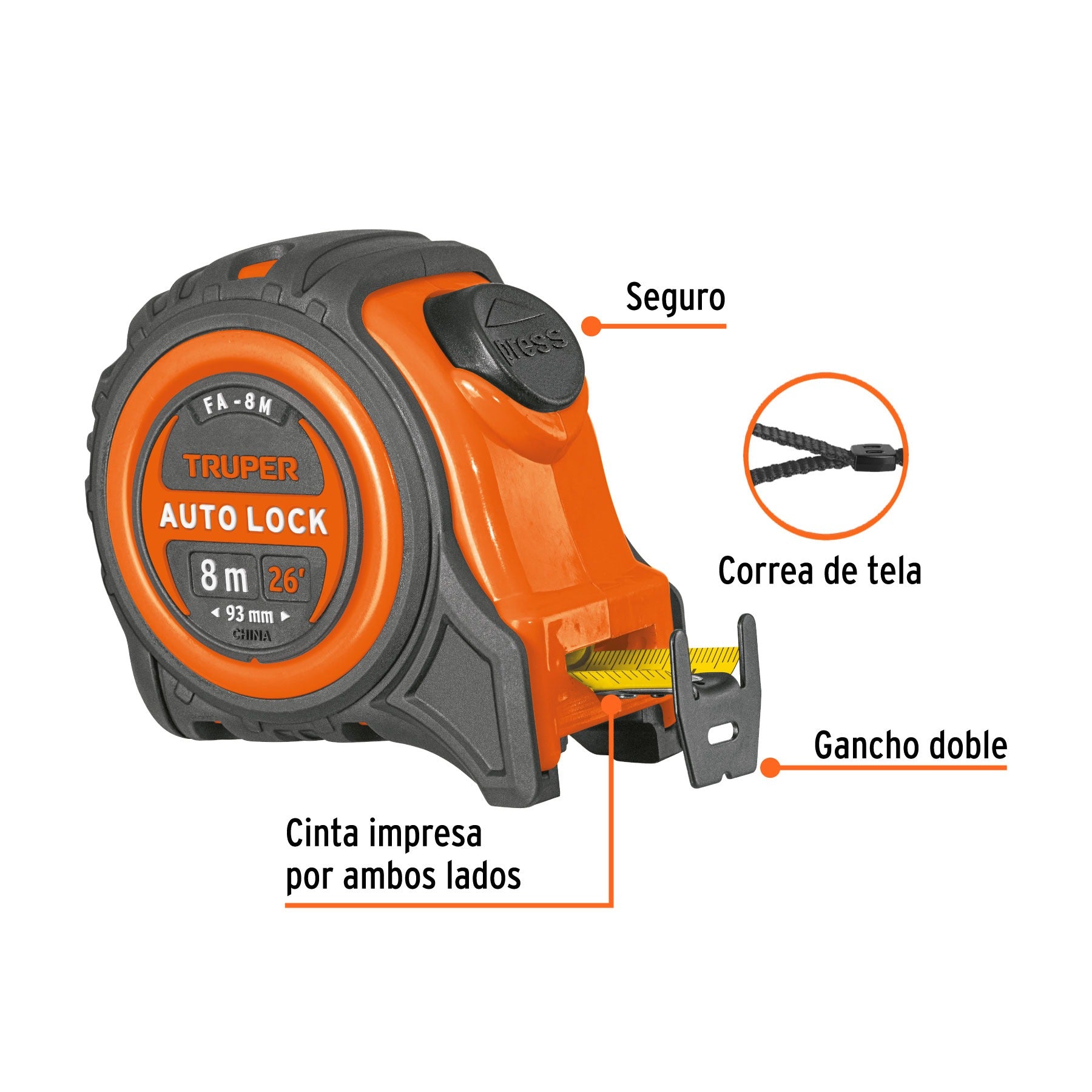 Cinta Metrica Wincha contra impactos 8 m cinta 25 mm TRUPER - 10749