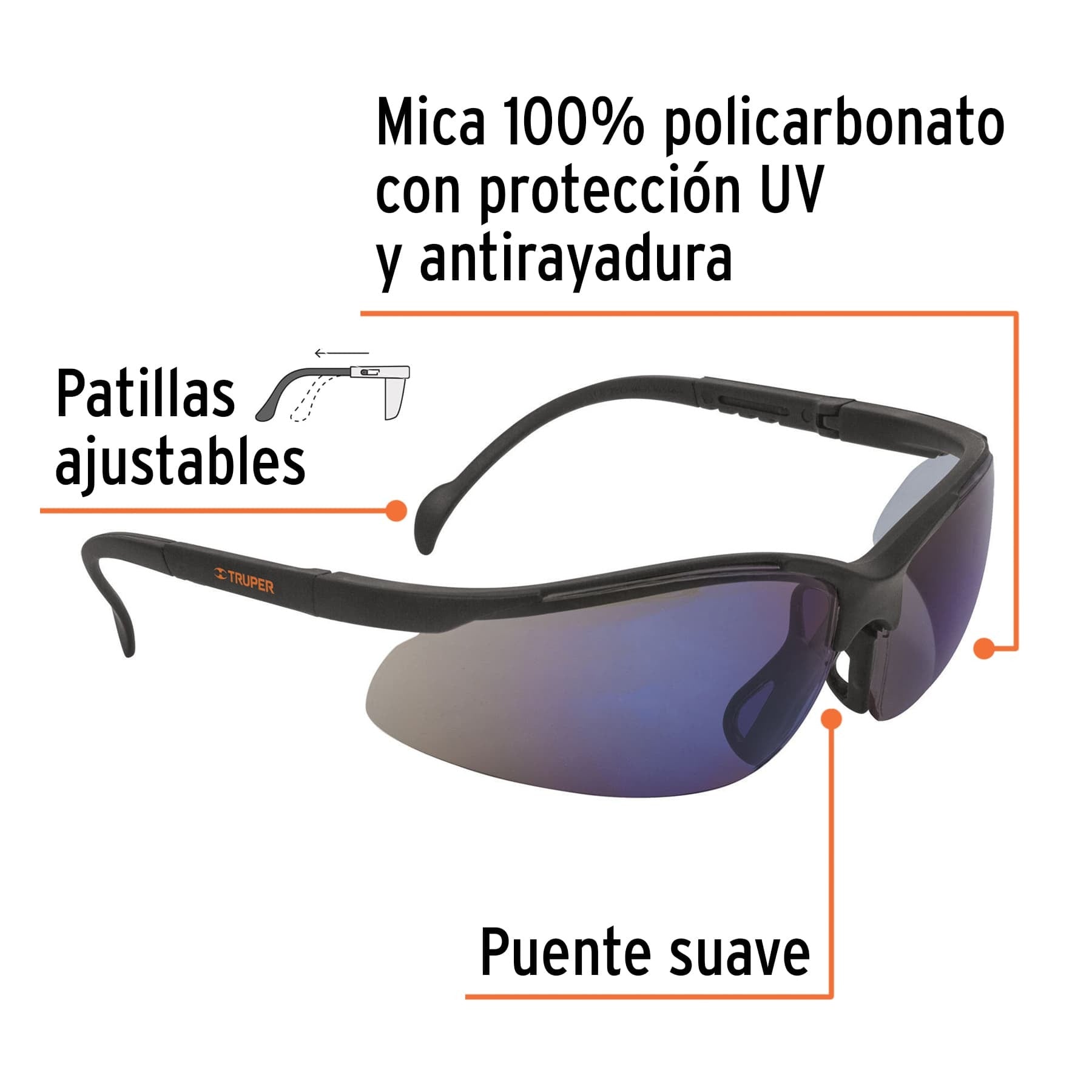 Lentes de seguridad espejo azul, TRUPER Vision - 10826