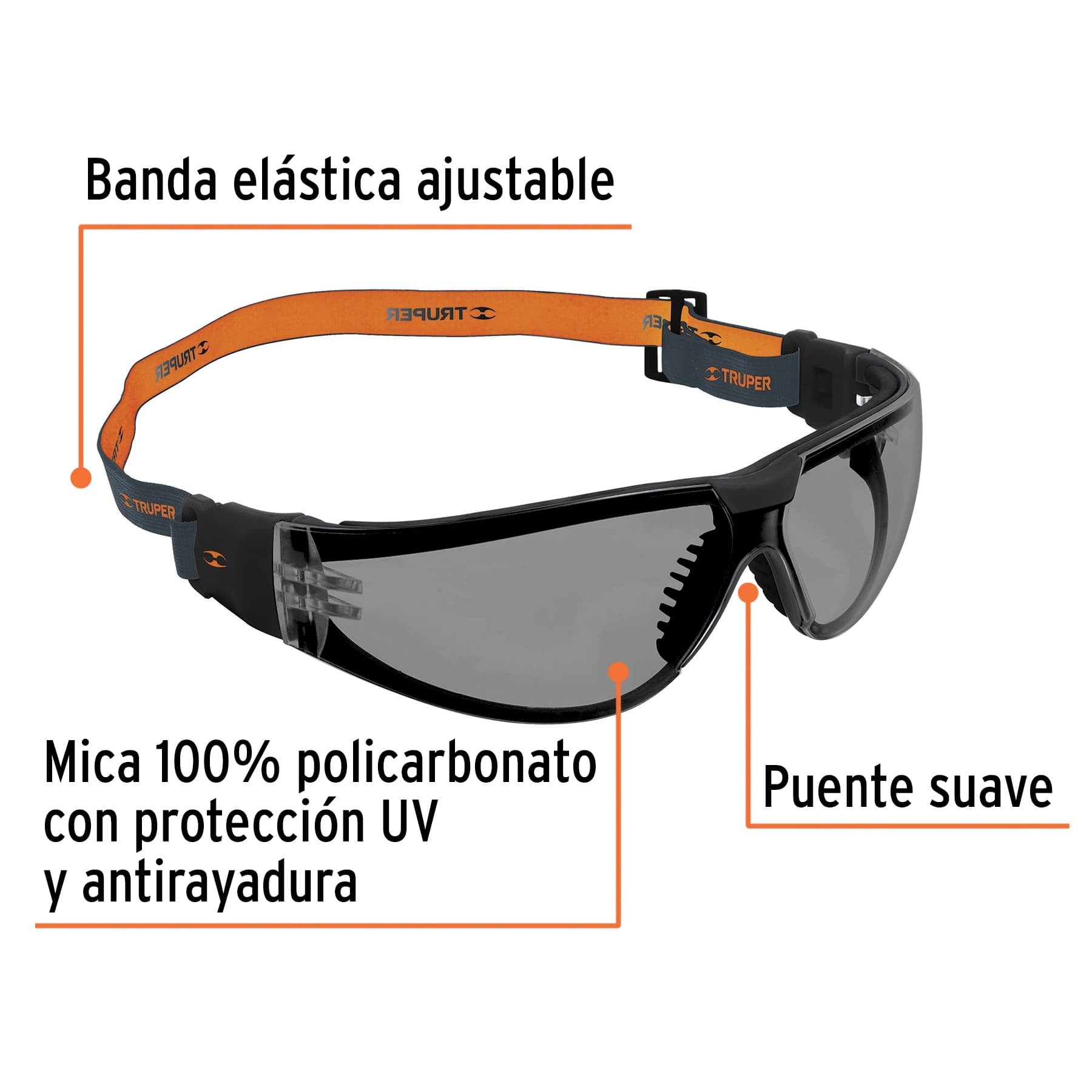 Lentes de seguridad, gris con banda elástica, TRUPER - 100293