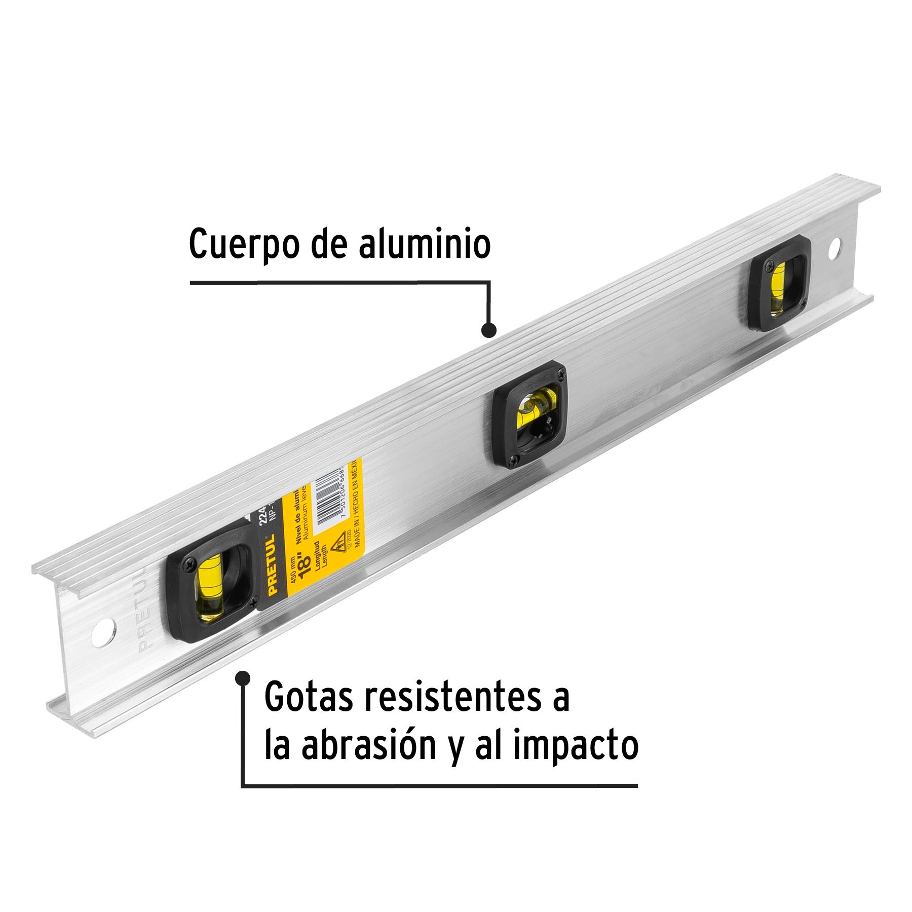 Nivel de 18" con cuerpo de aluminio, PRETUL - 22458