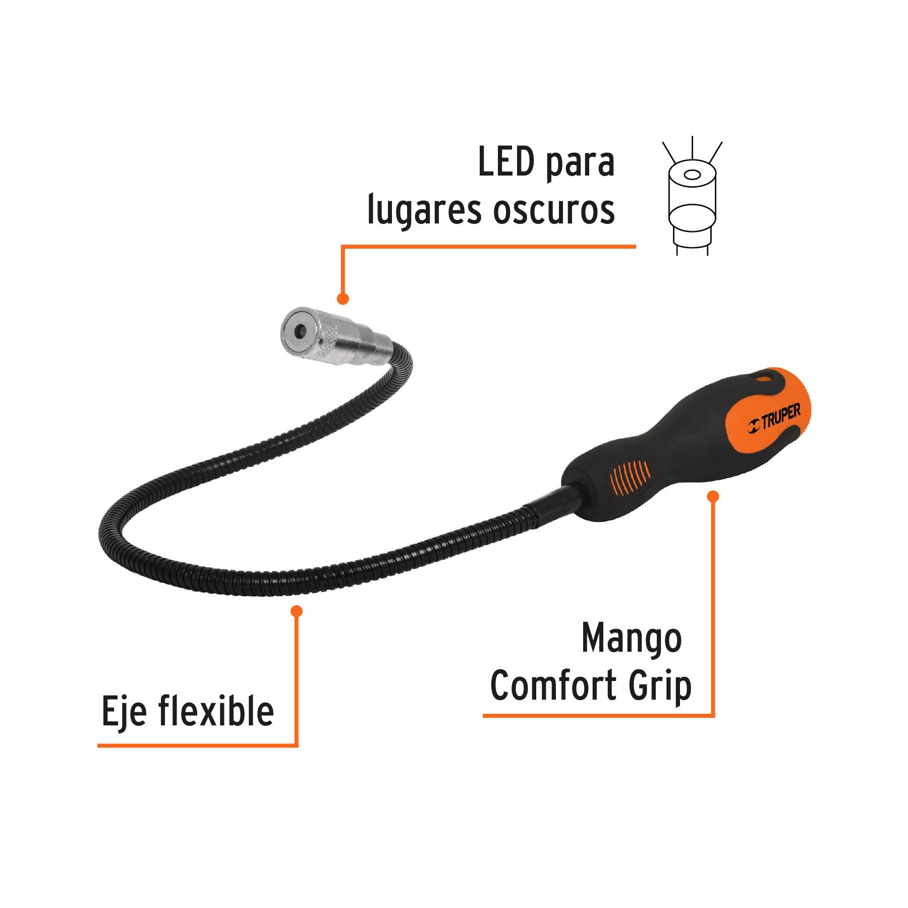 Imán flexible de acero con LED, 3 kg, TRUPER - 15326