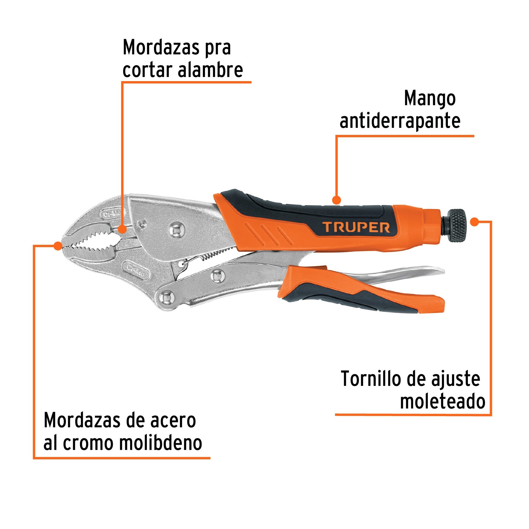 Pinza de presión 10" mordaza curva mango de vinil, TRUPER 17436