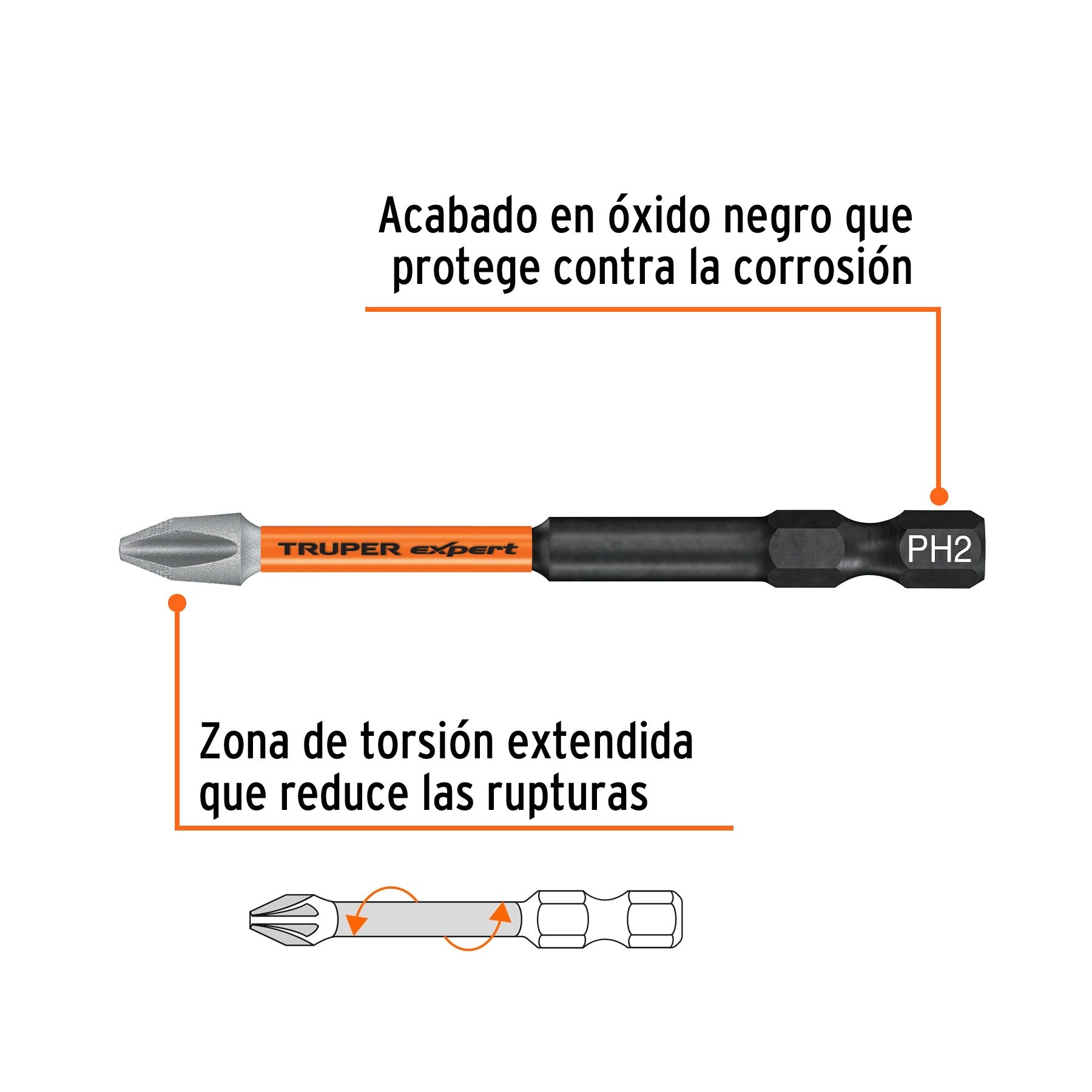 Estuche con 5 puntas de cruz PH2 de impacto largo 3", TRUPER - 100821