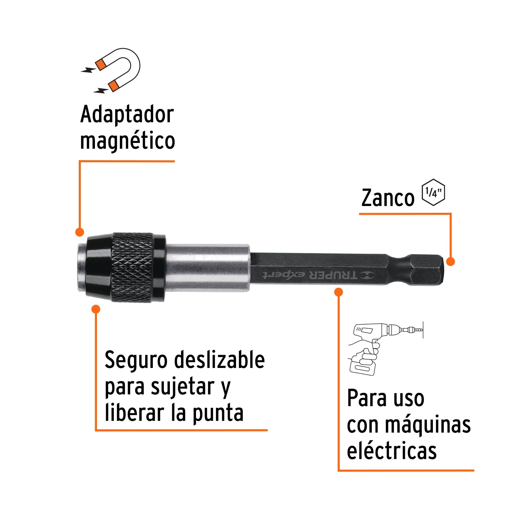 Extensión magnética 5", para puntas, cambio rápido, TRUPER 101964