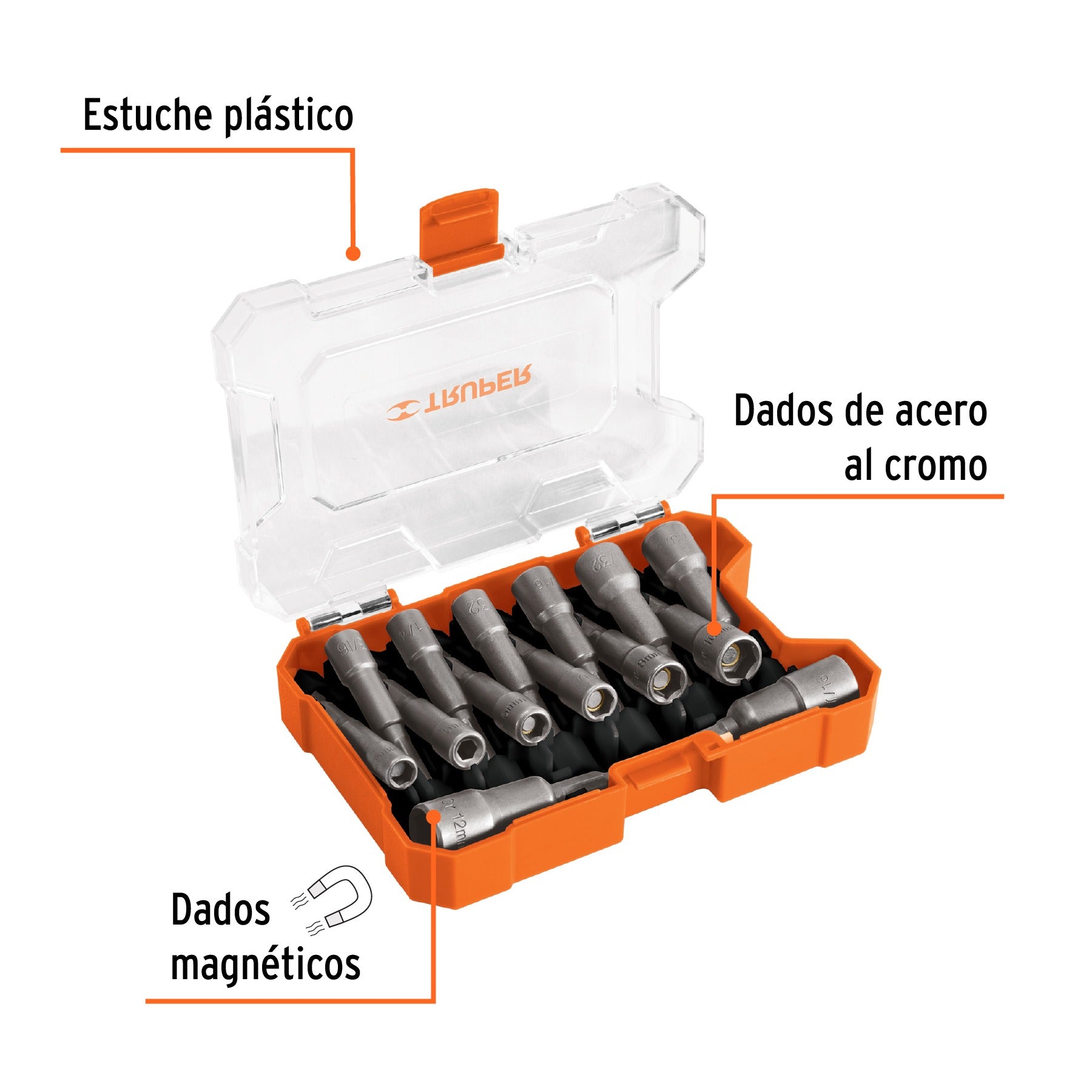 Juego de 14 dados magnéticos para taladro, TRUPER 101961