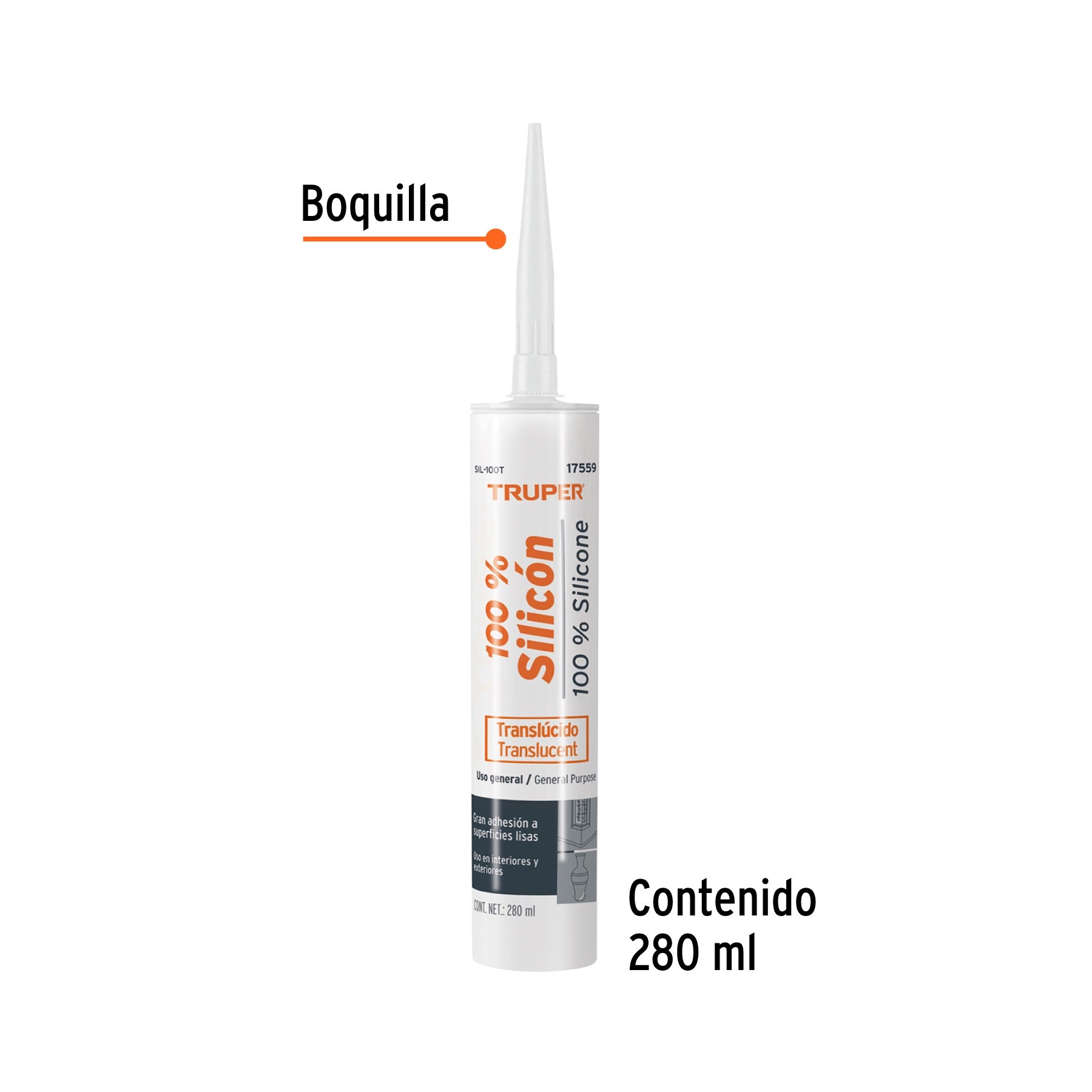 Sellador transparente 100% silicón de 280 ml, TRUPER - 17559