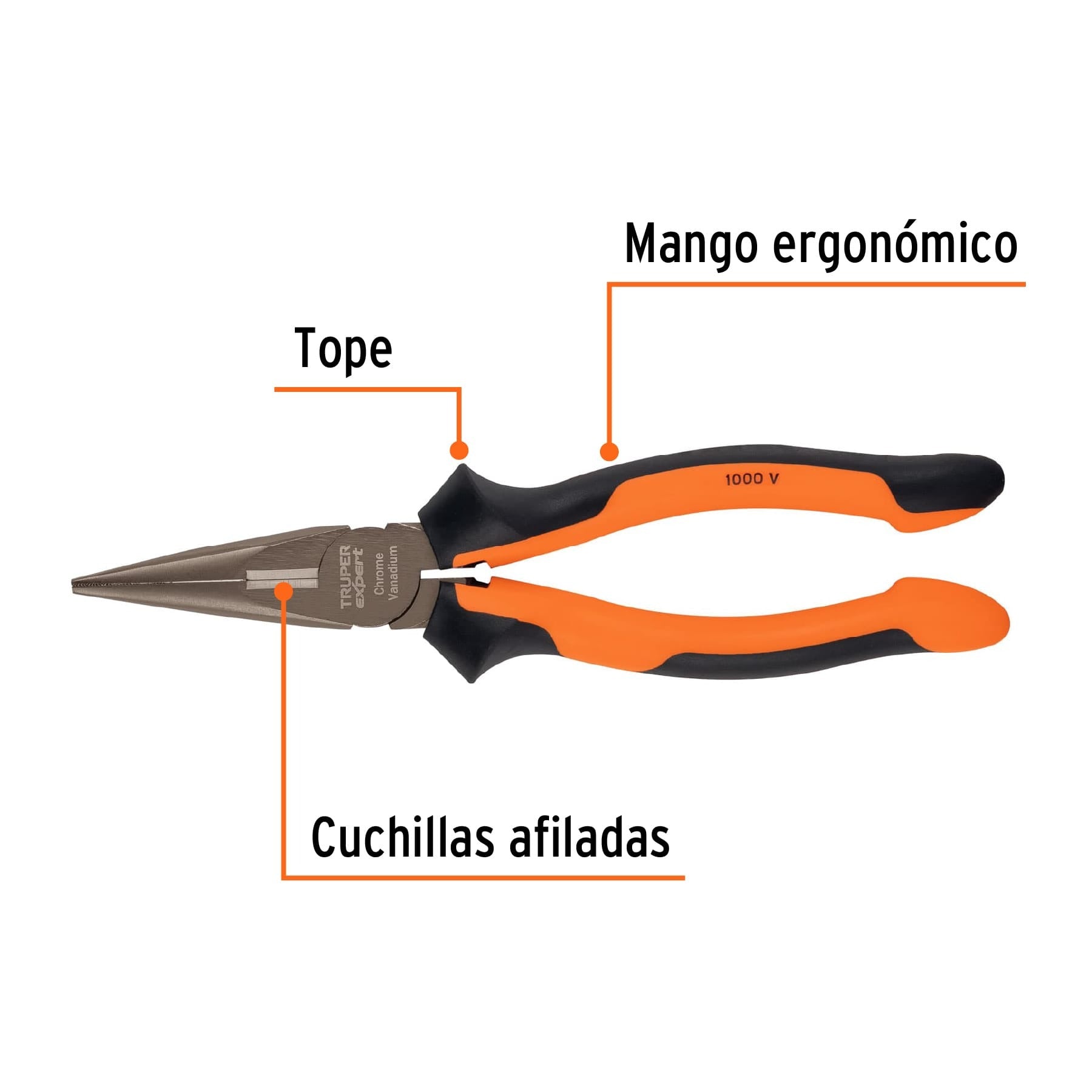 Alicate Pinza punta y corte 8" mango Comfort Grip, TRUPER  - 17336