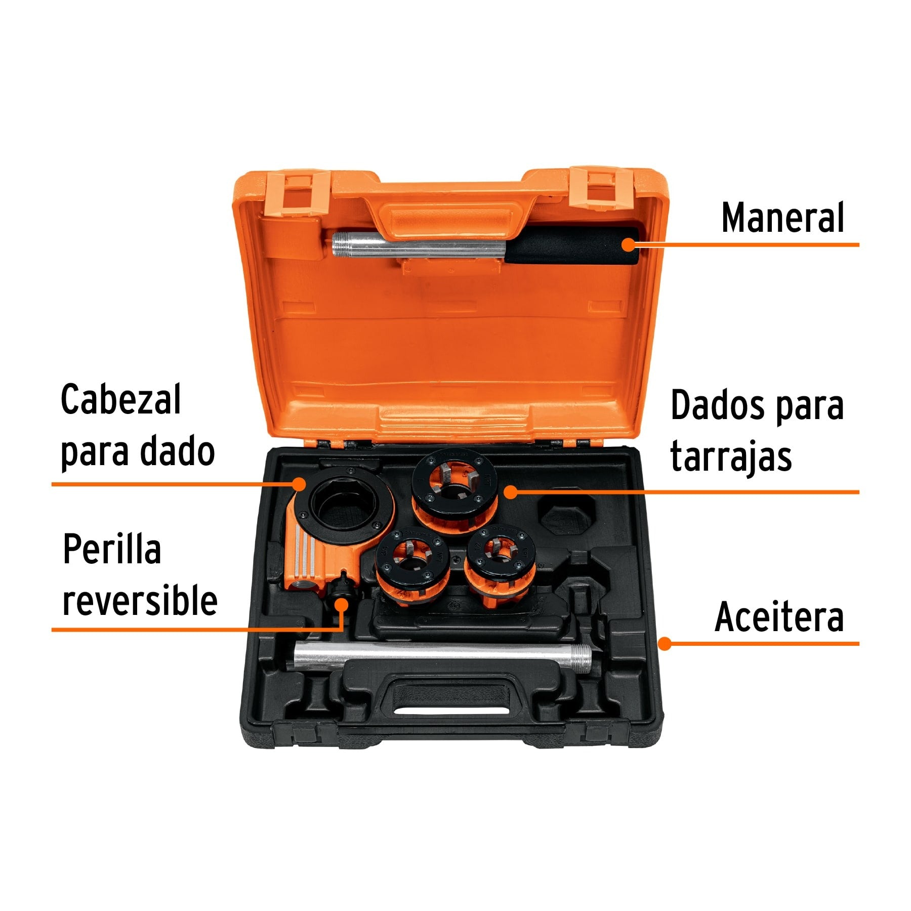 Juego de 4 tarrajas para tubo de 1/2" a 1", TRUPER 13070