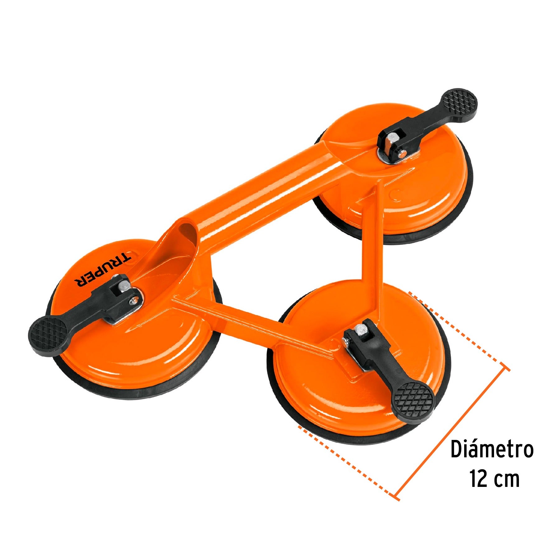 Ventosa de aluminio para vidrio, 3 copas de succión, Truper 100762