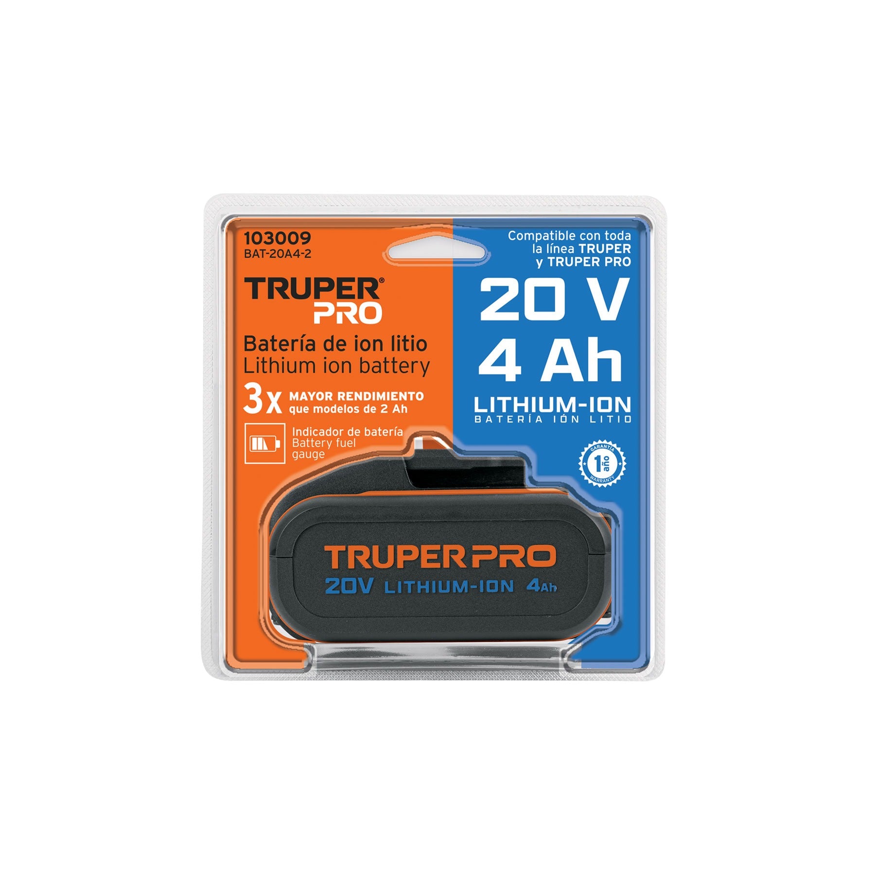 Batería ion litio, 20V, 4 Ah, TRUPER - 103009