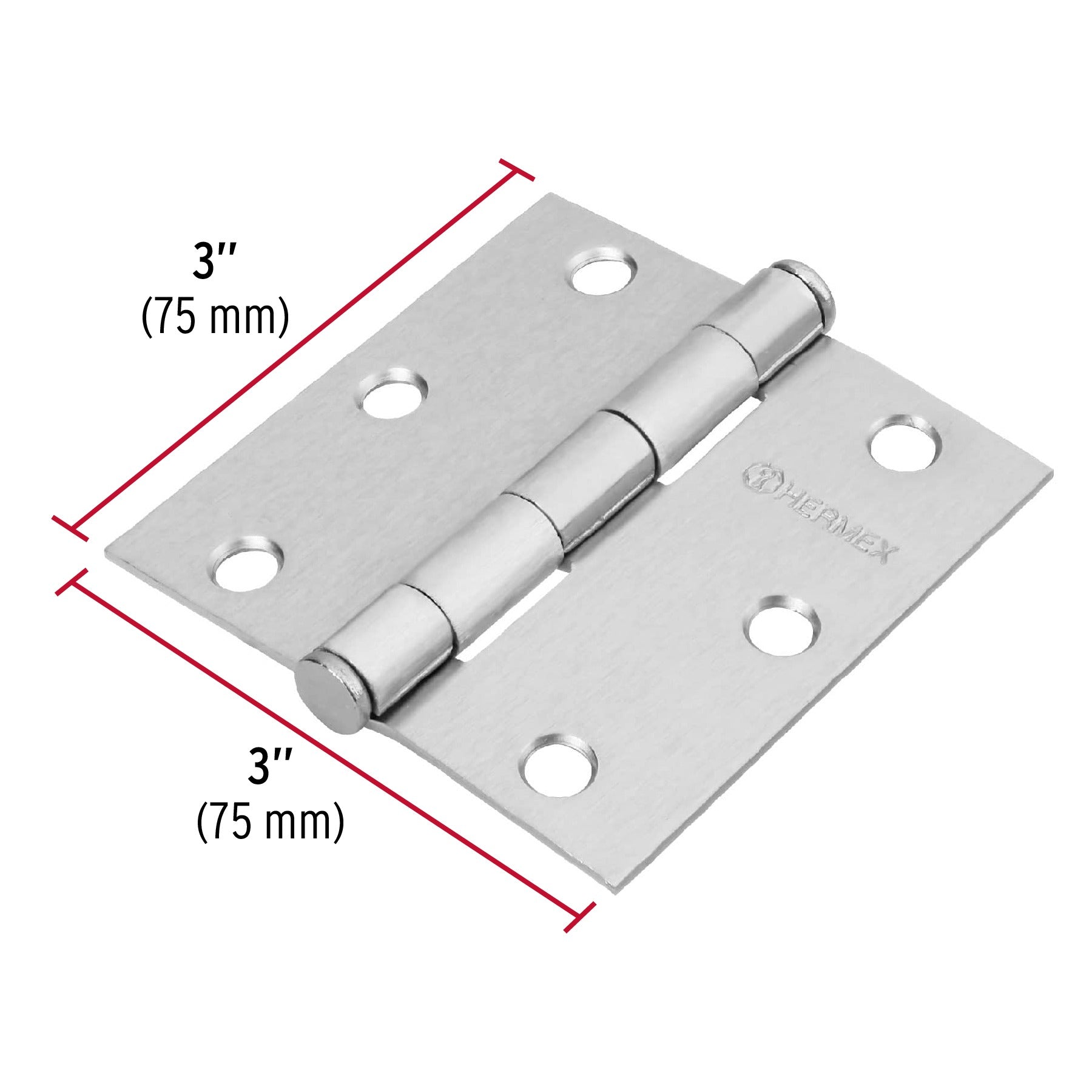 Bisagra cuadrada 3", satinado, cabeza plana, HERMEX - 43261