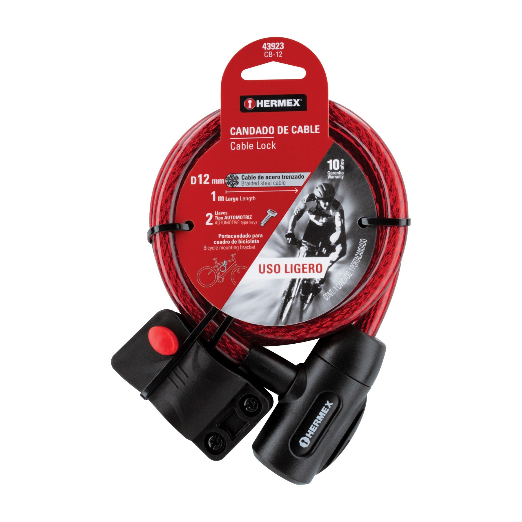 Candado de cable con llave, 12 mm X 1.0 m, HERMEX - 43923