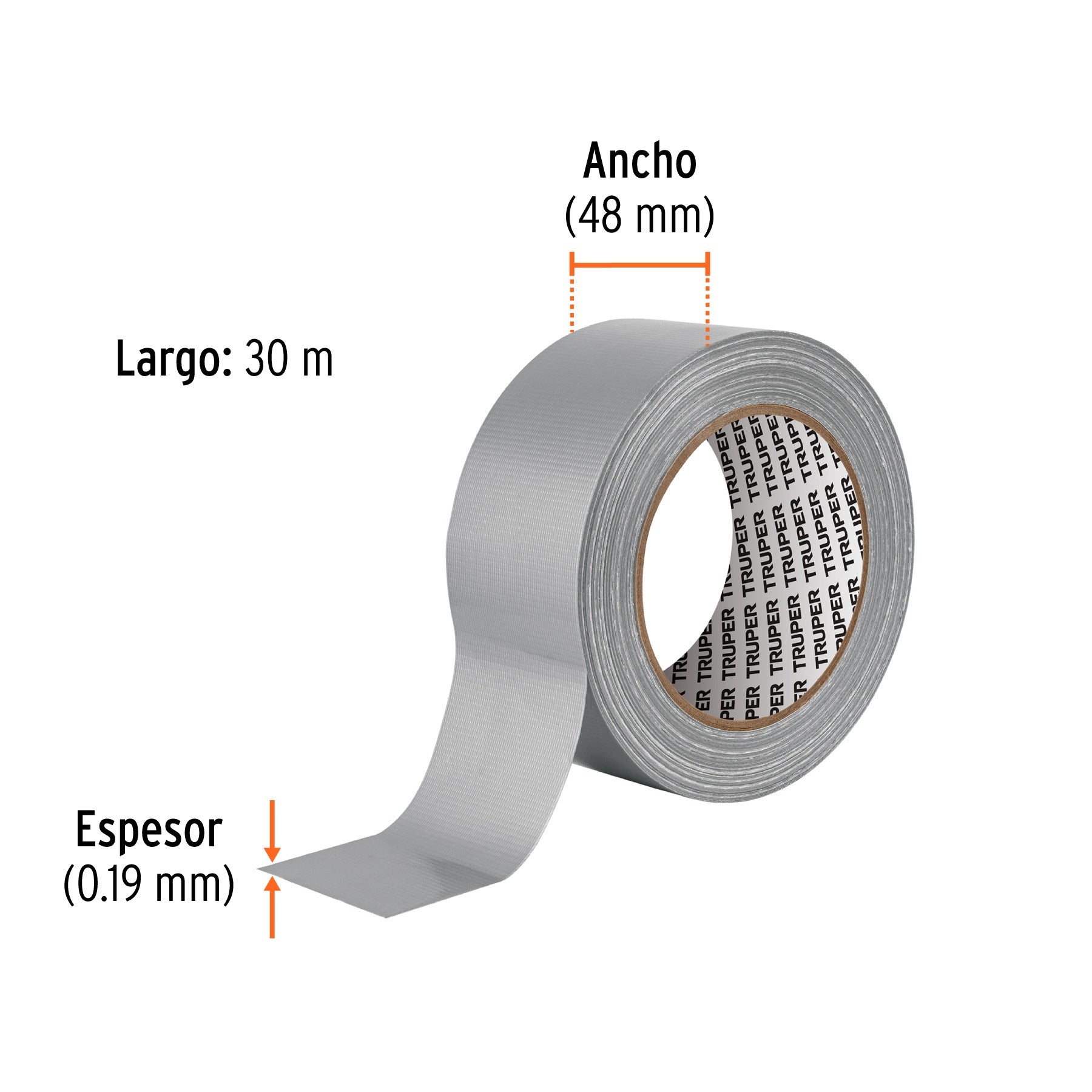 Cinta para ducto 30m x 48mm, espesor 0.19mm, TRUPER 12587