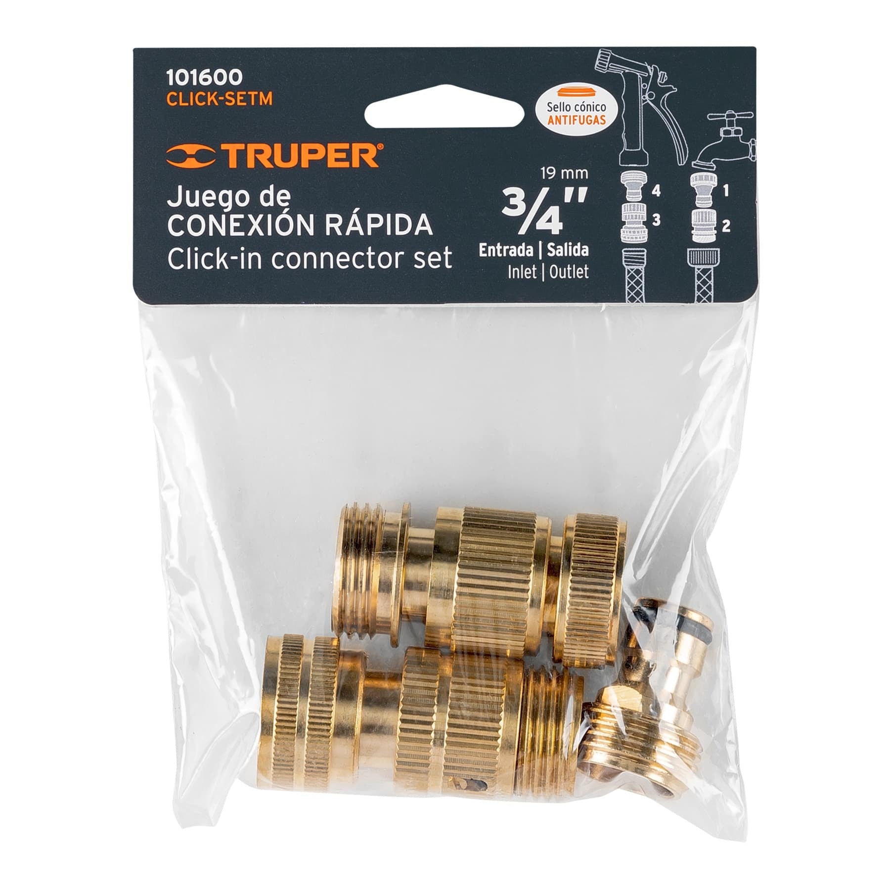 Juego de 5 conectores 3/4" rápidos de latón, TRUPER - 101600