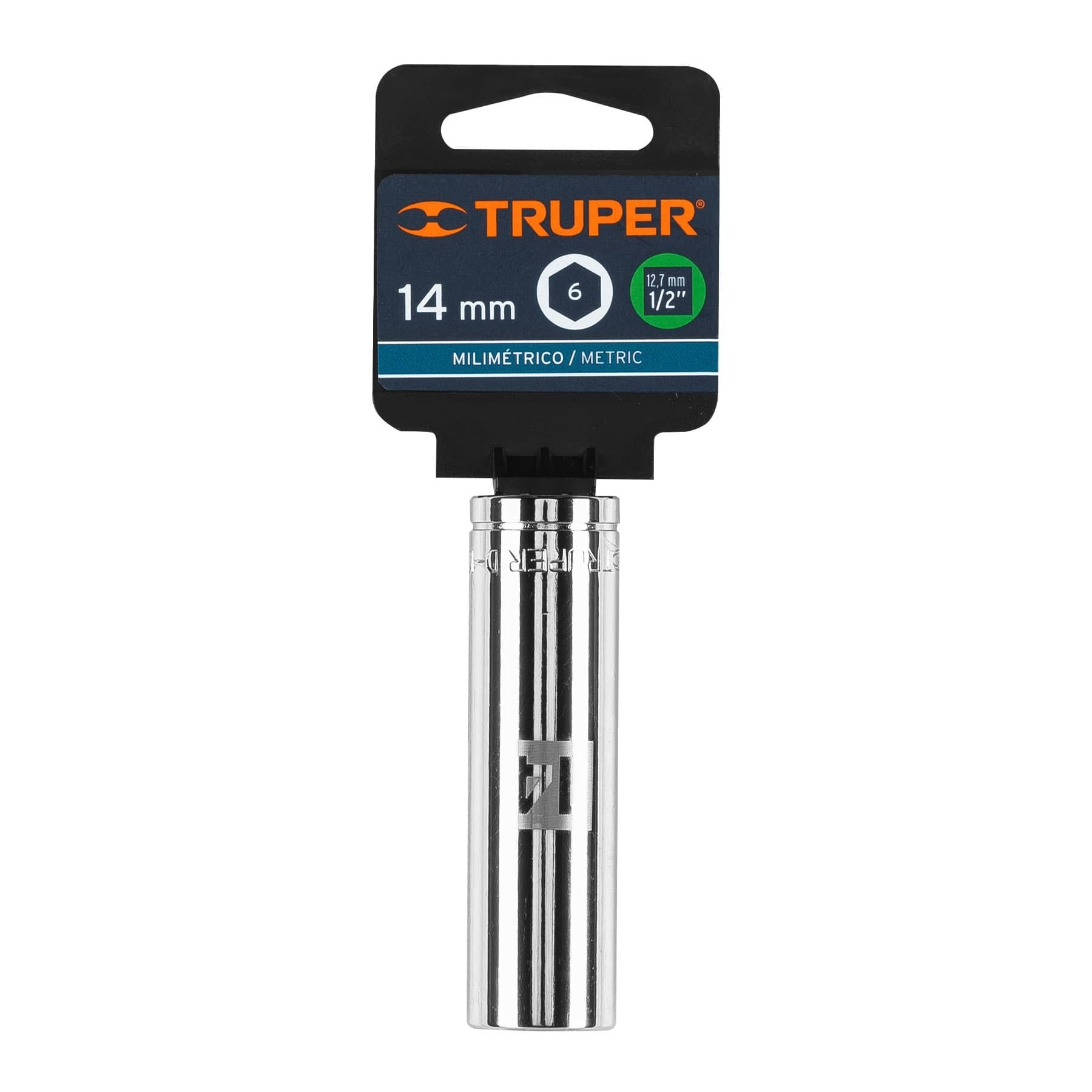 Dado largo de 14 mm, 6 puntas, cuadro 1/2", Truper