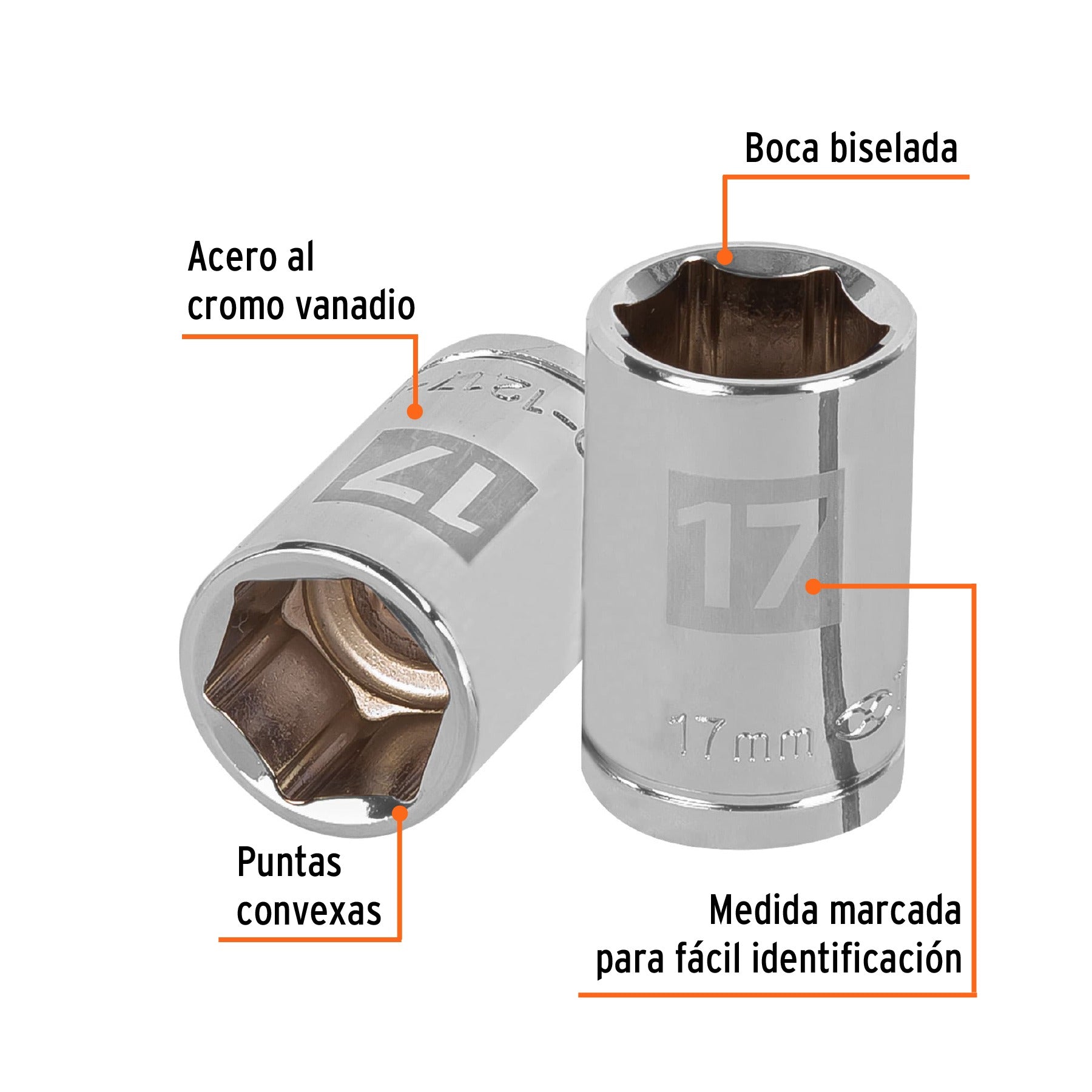 Dado de 17 mm, 6 puntas, cuadro 1/2", Truper - 13267