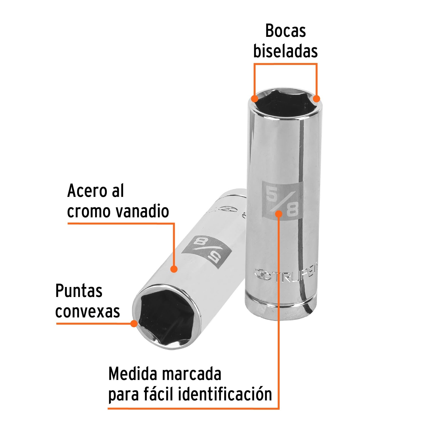 Dado largo para bujía de 5/8", 6 puntas, cuadro de 1/2" Truper 13365